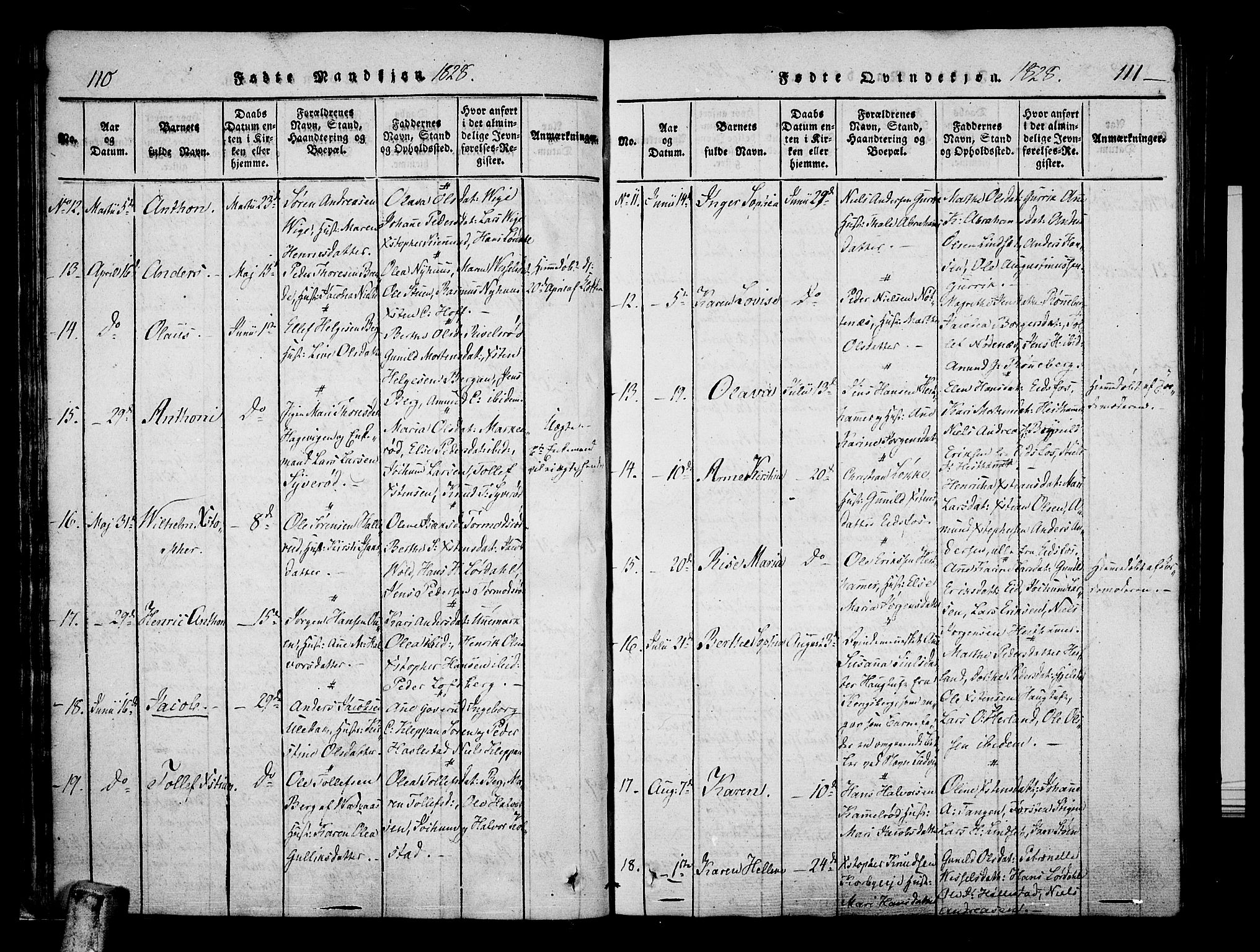 Hof kirkebøker, AV/SAKO-A-64/F/Fa/L0004: Parish register (official) no. I 4, 1814-1843, p. 110-111