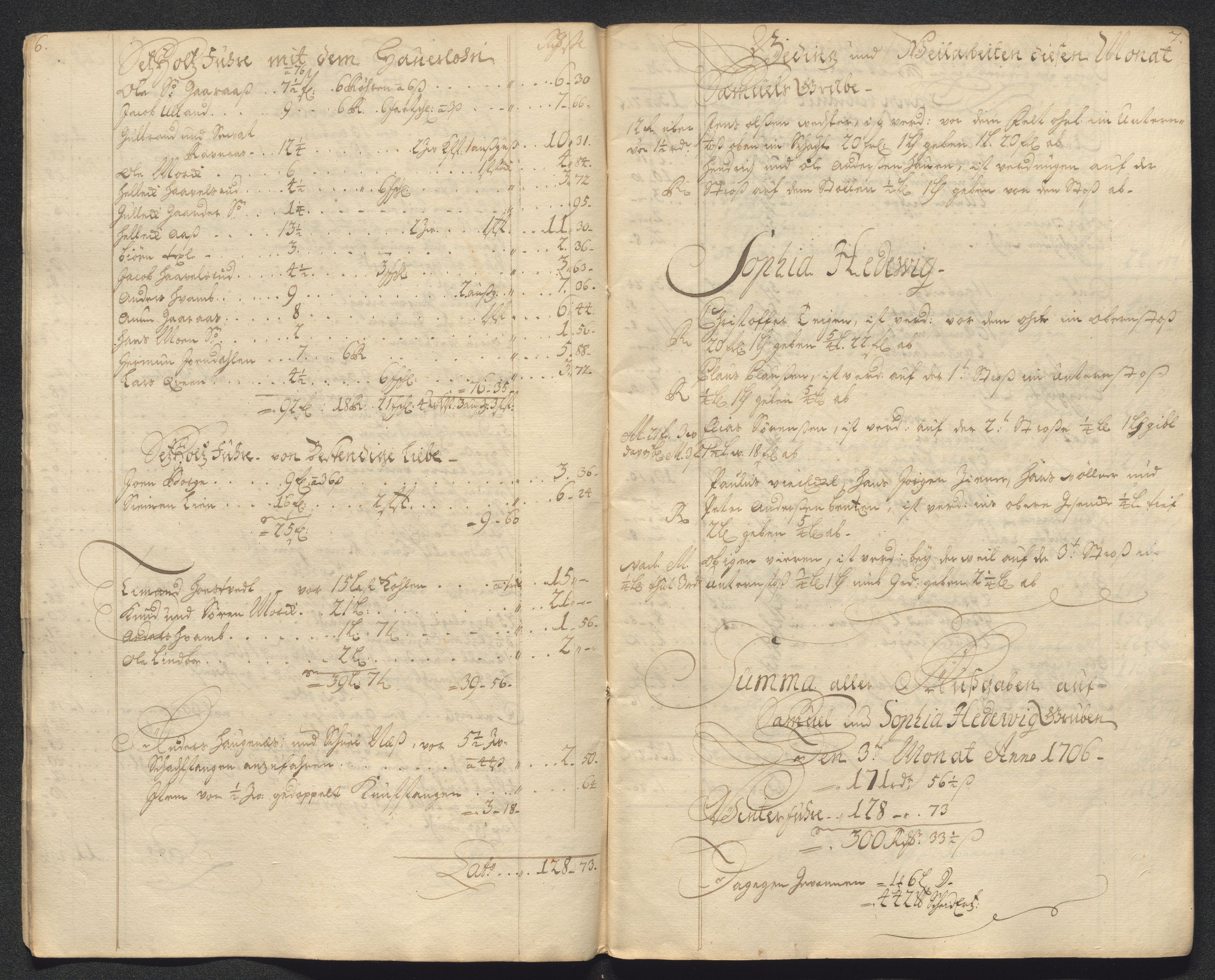 Kongsberg Sølvverk 1623-1816, AV/SAKO-EA-3135/001/D/Dc/Dcd/L0091: Utgiftsregnskap for gruver m.m., 1706-1707, p. 104