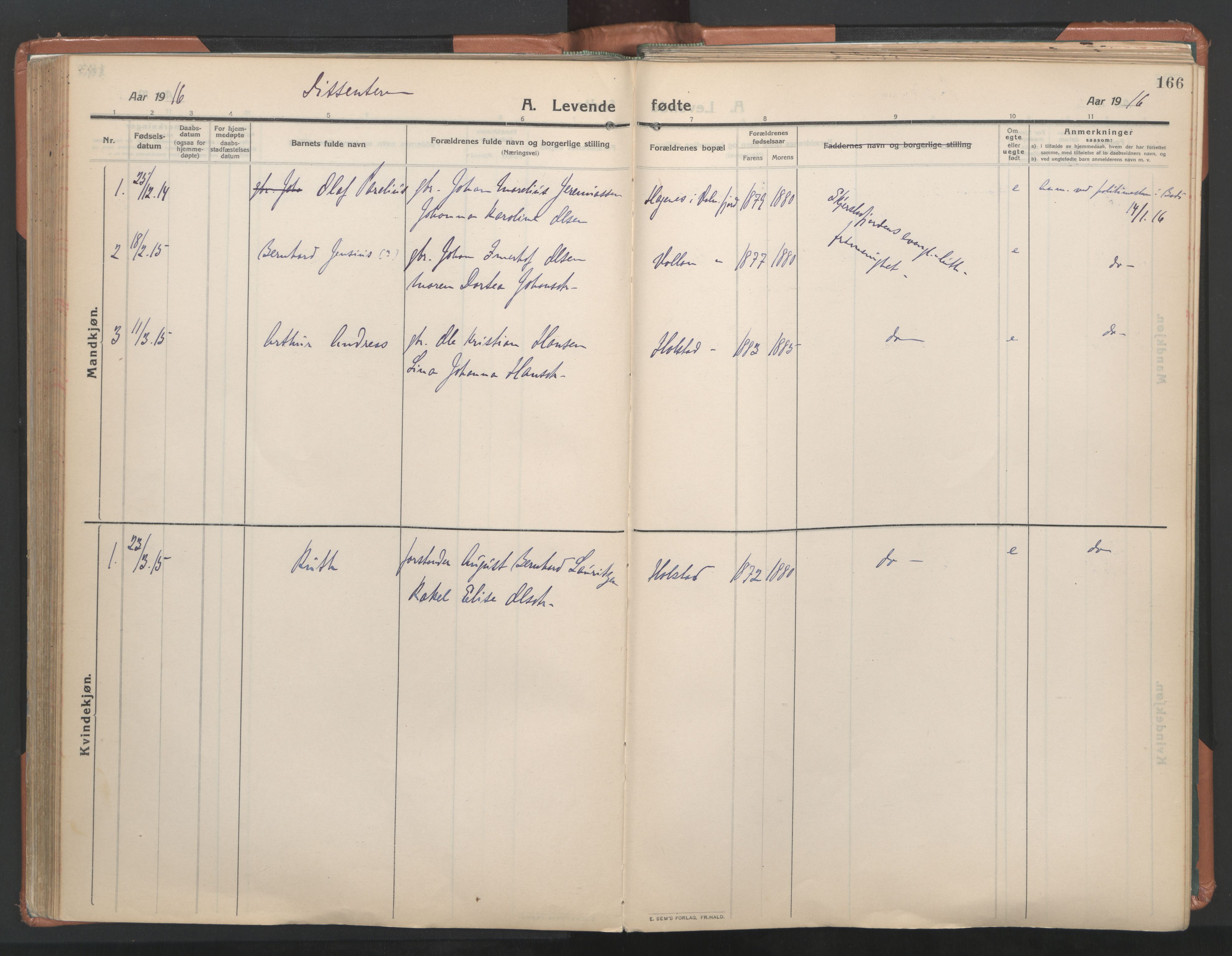 Ministerialprotokoller, klokkerbøker og fødselsregistre - Nordland, SAT/A-1459/849/L0698: Parish register (official) no. 849A09, 1911-1924, p. 166