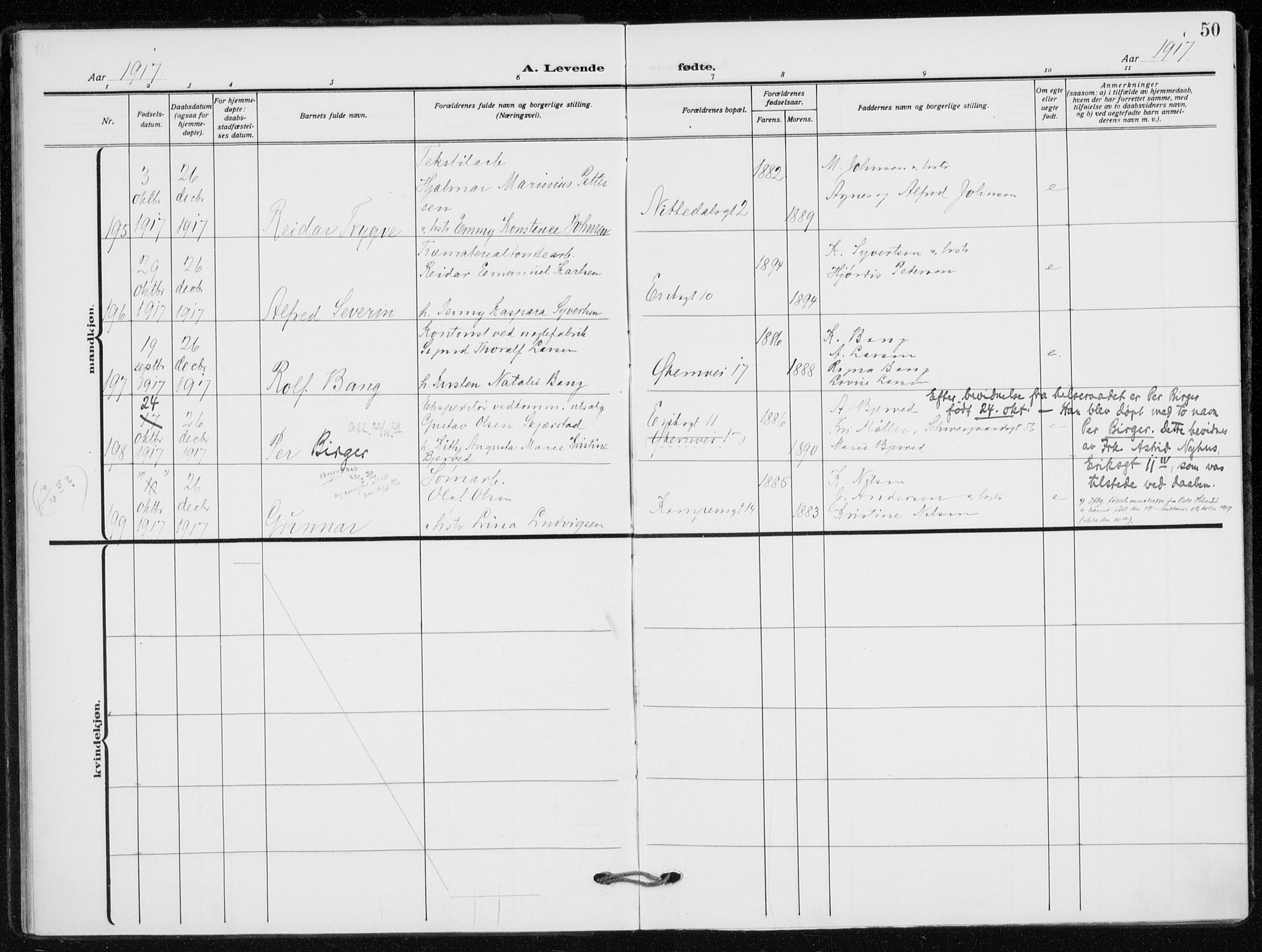 Kampen prestekontor Kirkebøker, AV/SAO-A-10853/F/Fa/L0012: Parish register (official) no. I 12, 1916-1921, p. 50