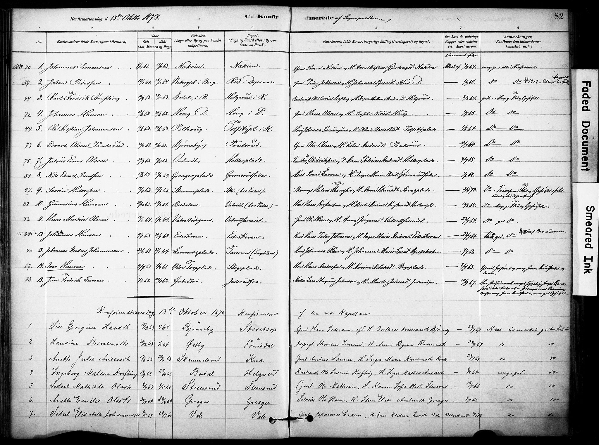 Rakkestad prestekontor Kirkebøker, AV/SAO-A-2008/F/Fb/L0001: Parish register (official) no. II 1, 1878-1899, p. 82