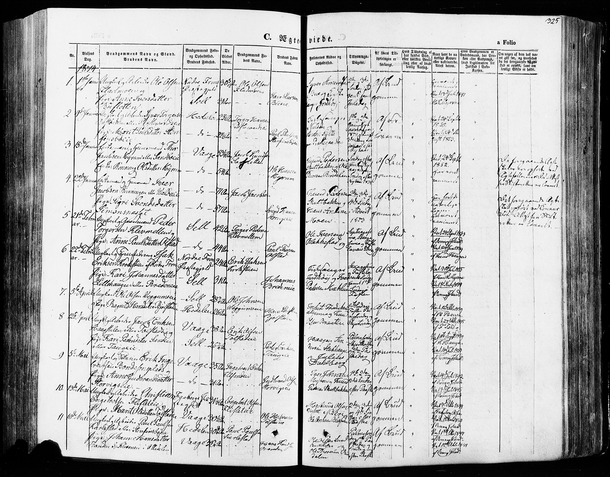 Vågå prestekontor, SAH/PREST-076/H/Ha/Haa/L0007: Parish register (official) no. 7 /1, 1872-1886, p. 325