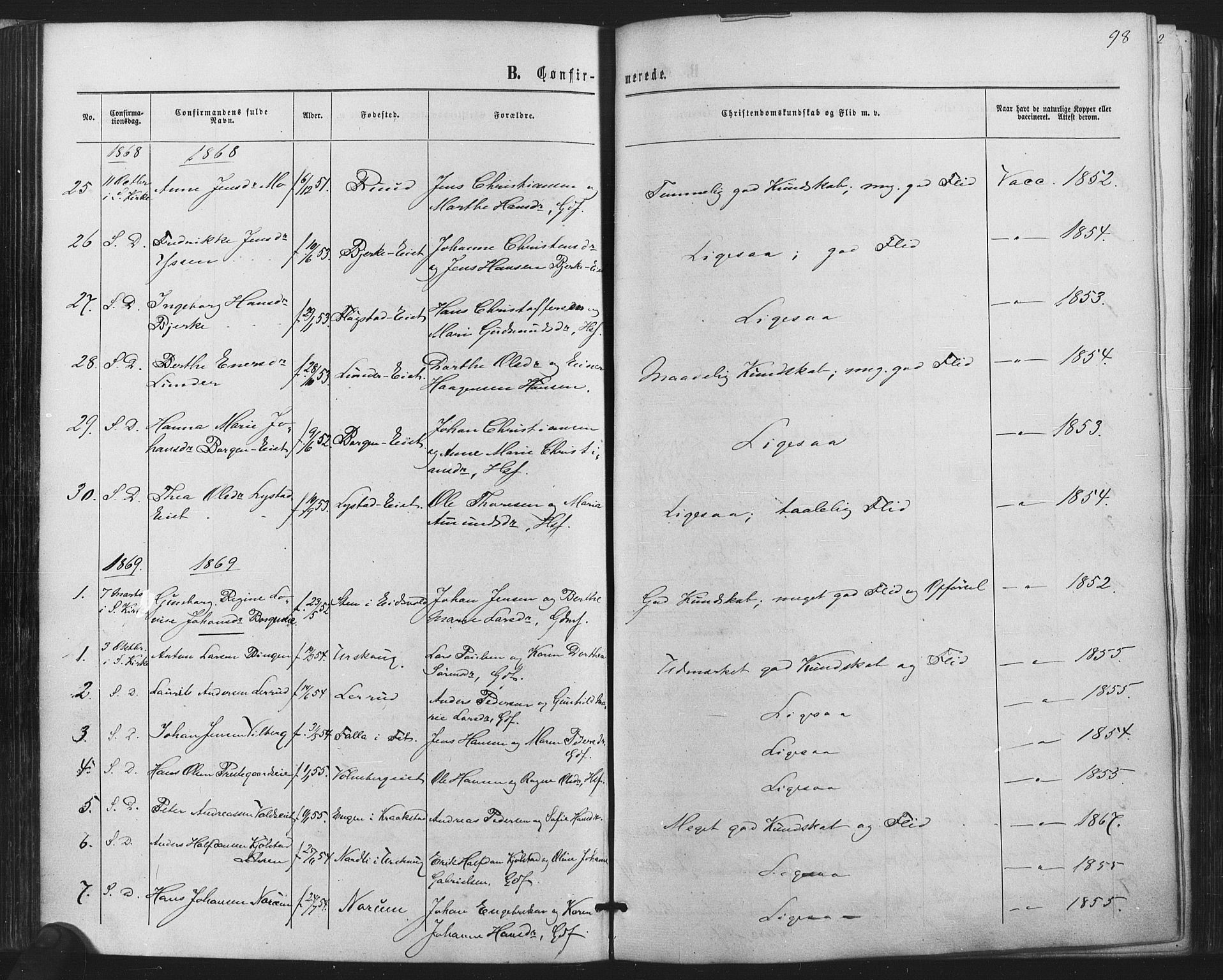 Sørum prestekontor Kirkebøker, SAO/A-10303/F/Fa/L0006: Parish register (official) no. I 6, 1864-1877, p. 98