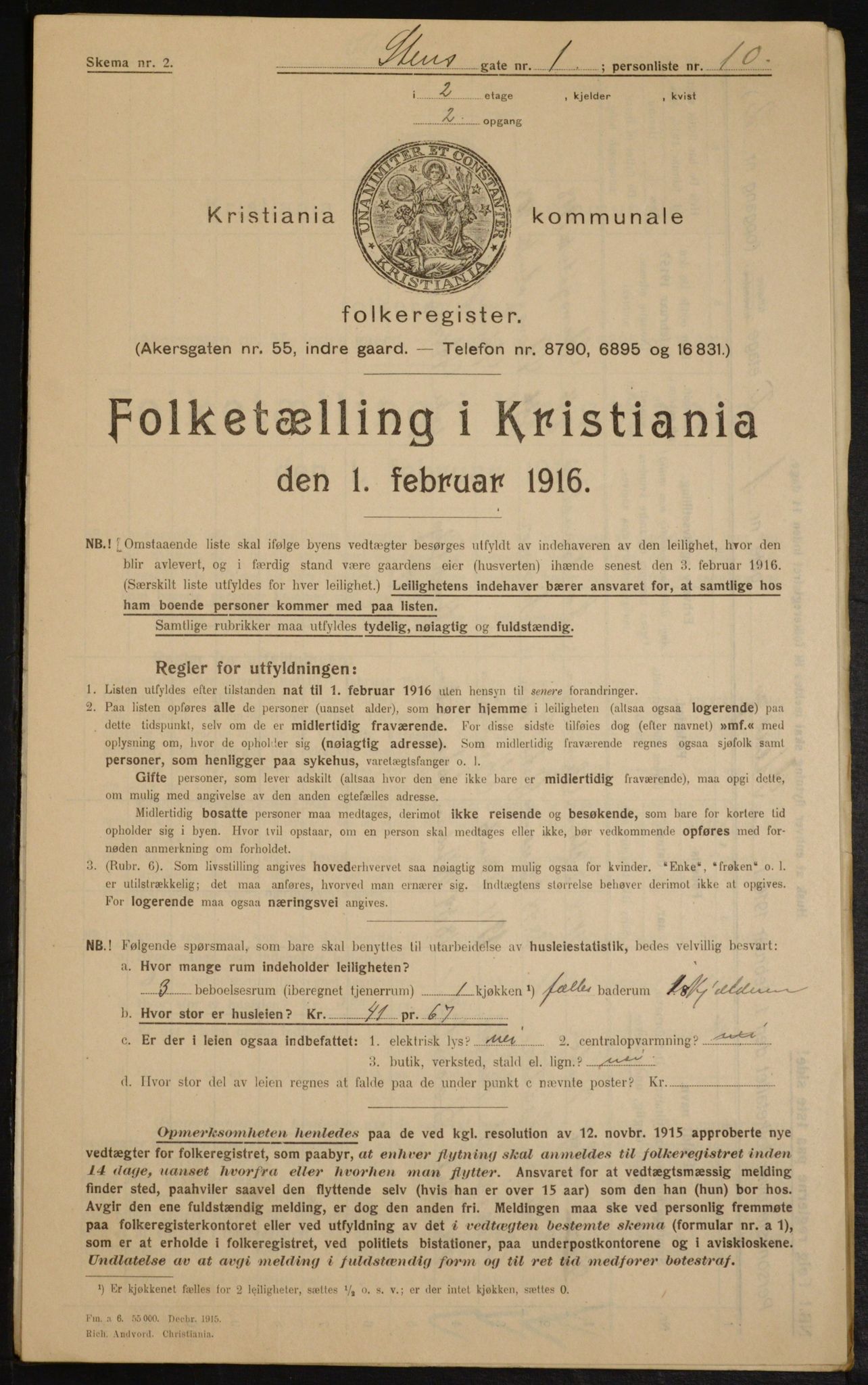 OBA, Municipal Census 1916 for Kristiania, 1916, p. 104448