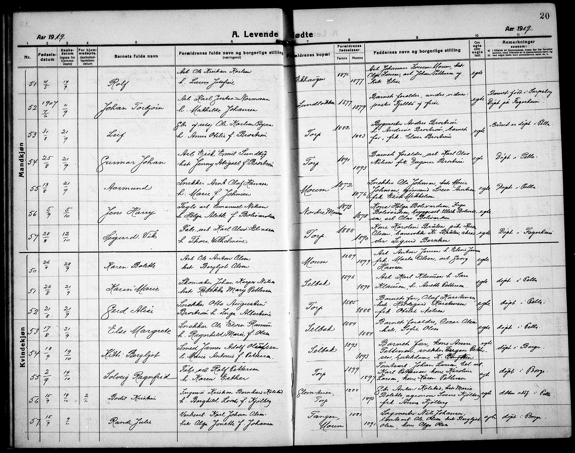 Borge prestekontor Kirkebøker, SAO/A-10903/G/Ga/L0003: Parish register (copy) no. I 3, 1918-1939, p. 20