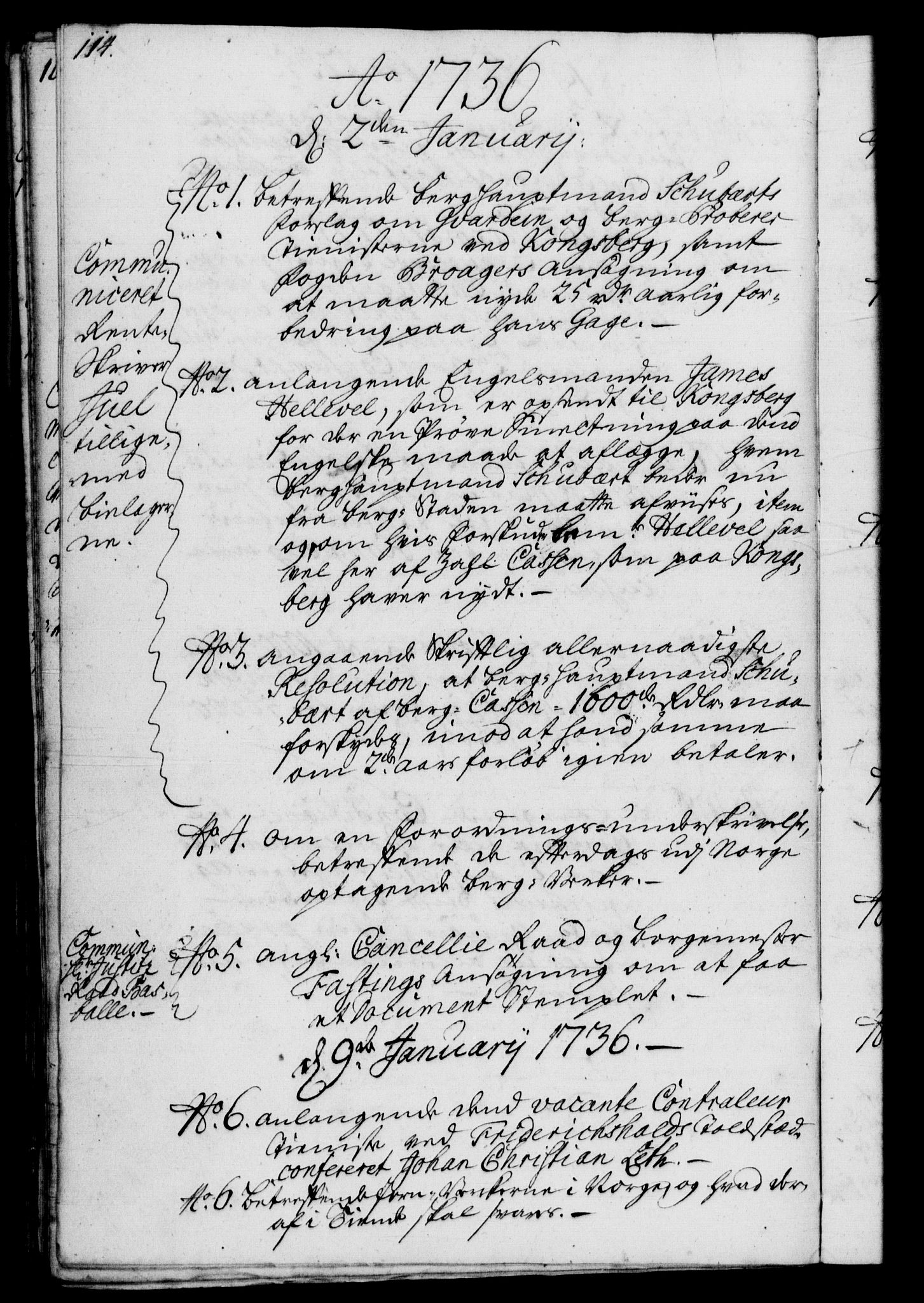 Rentekammeret, Kammerkanselliet, RA/EA-3111/G/Gf/Gfb/L0003: Register til norske relasjons- og resolusjonsprotokoller (merket RK 52.98), 1729-1736, p. 114