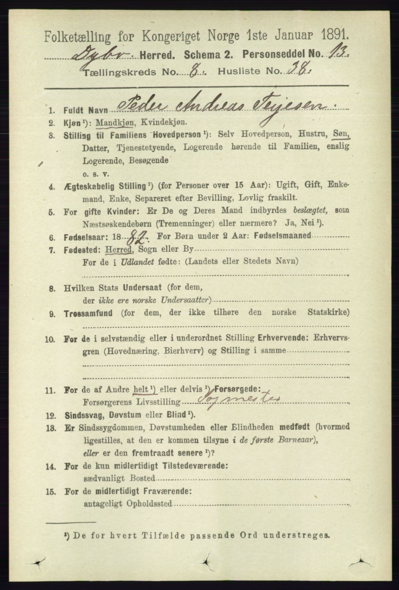 RA, 1891 census for 0915 Dypvåg, 1891, p. 2965
