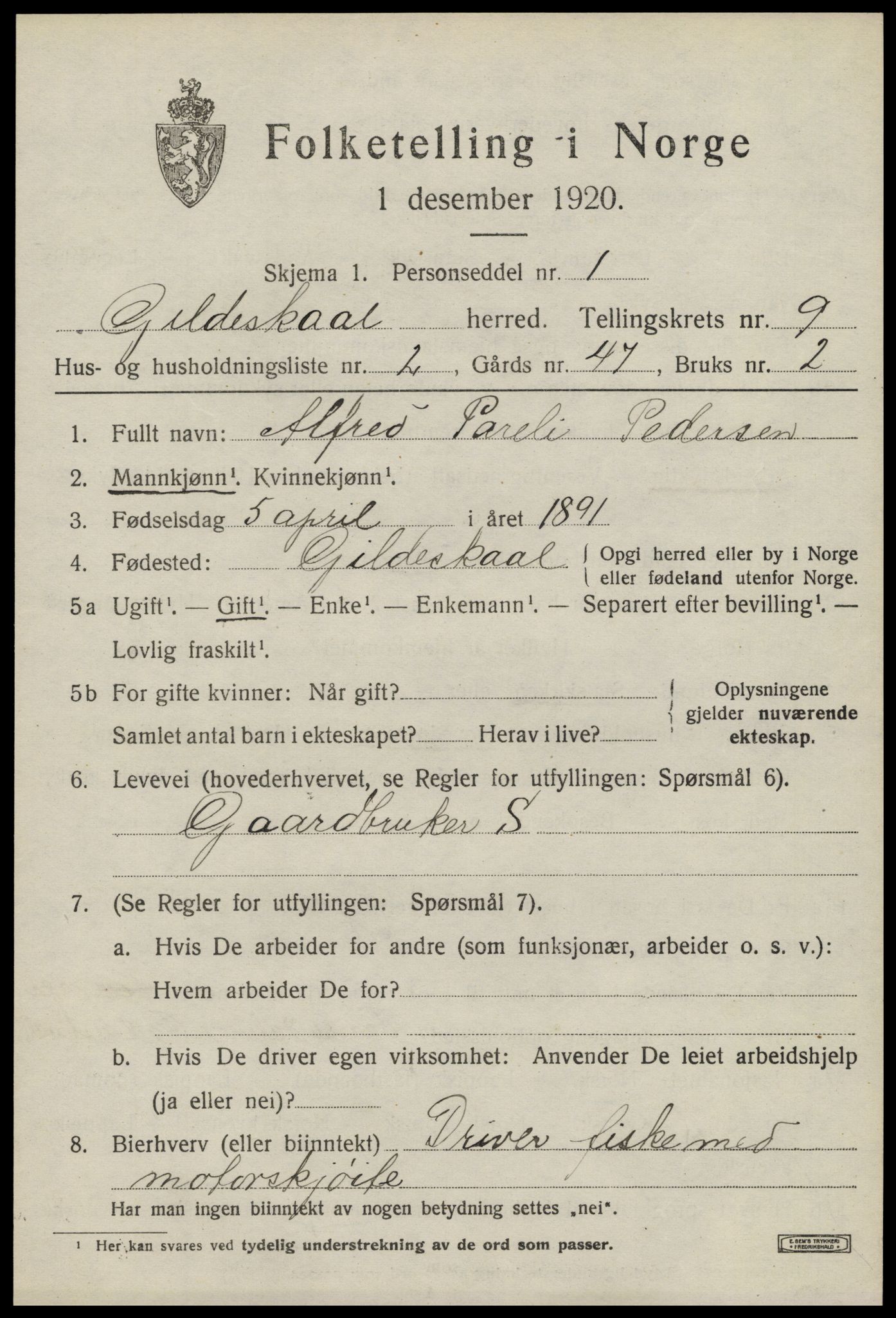 SAT, 1920 census for Gildeskål, 1920, p. 5806