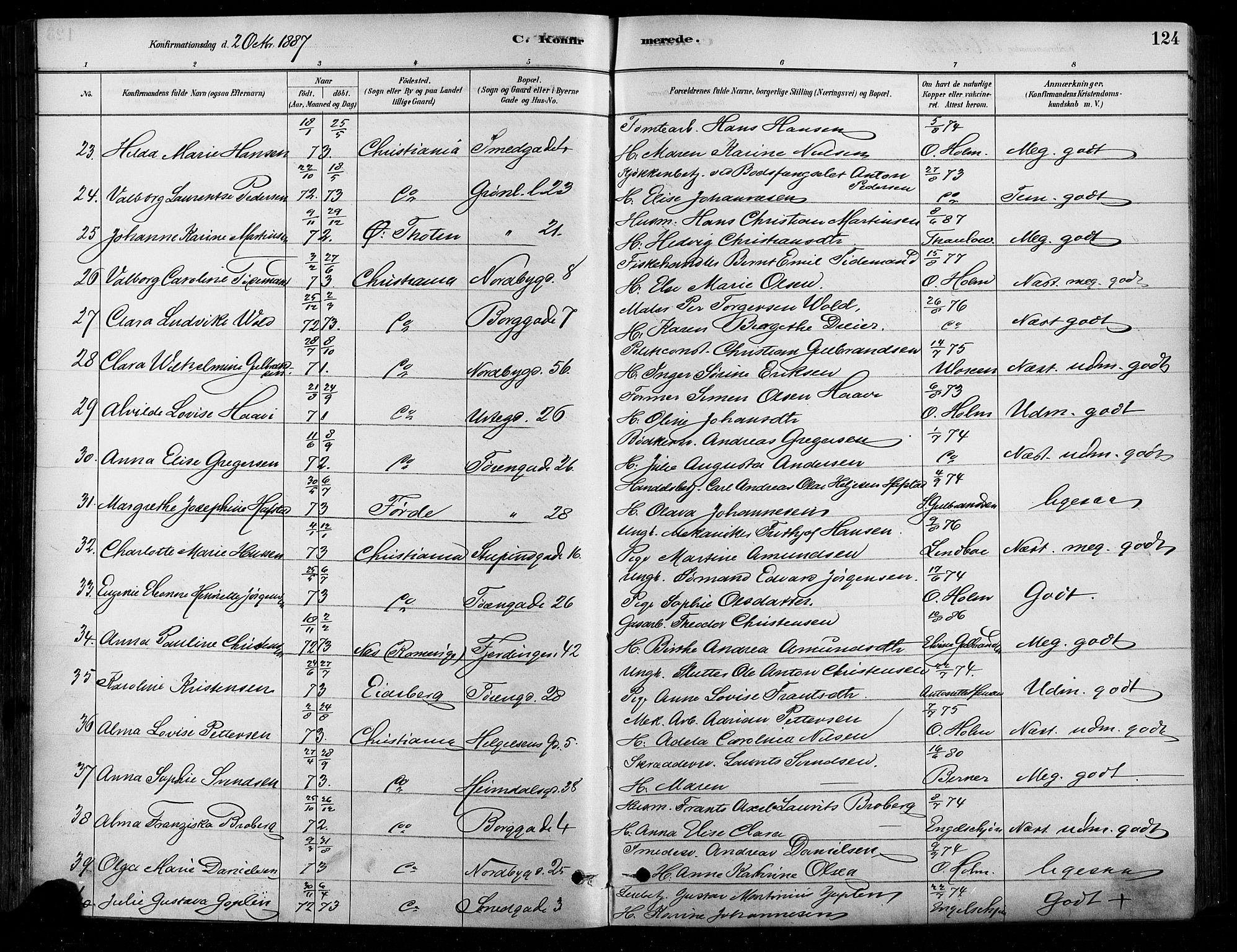 Grønland prestekontor Kirkebøker, AV/SAO-A-10848/F/Fa/L0008: Parish register (official) no. 8, 1881-1893, p. 124