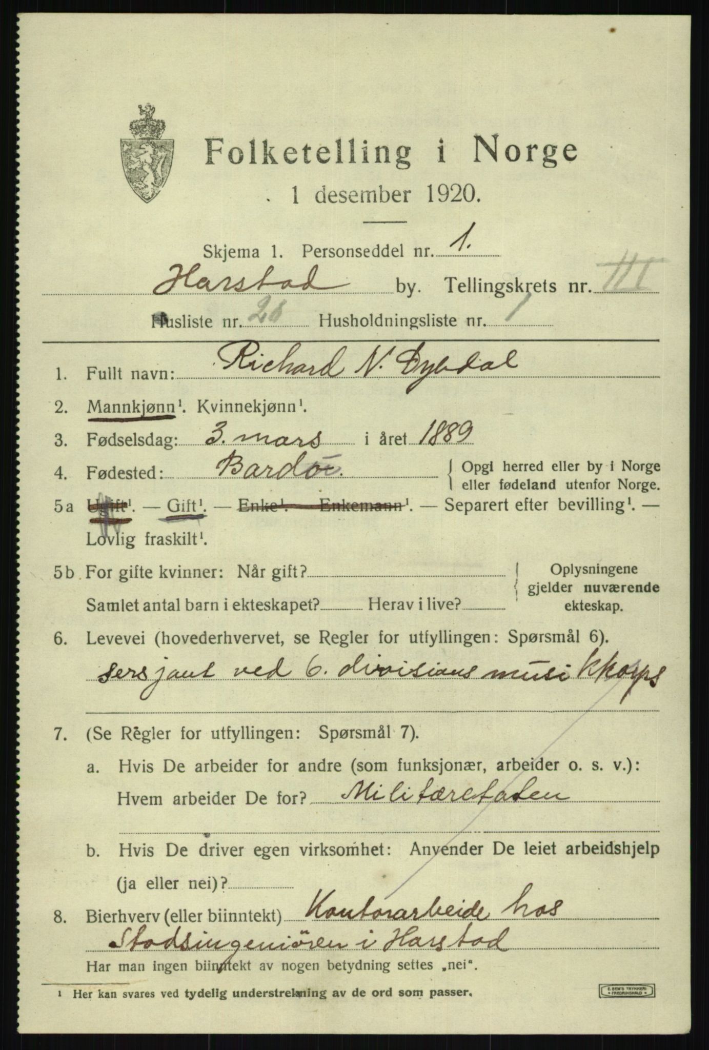 SATØ, 1920 census for Harstad, 1920, p. 4510