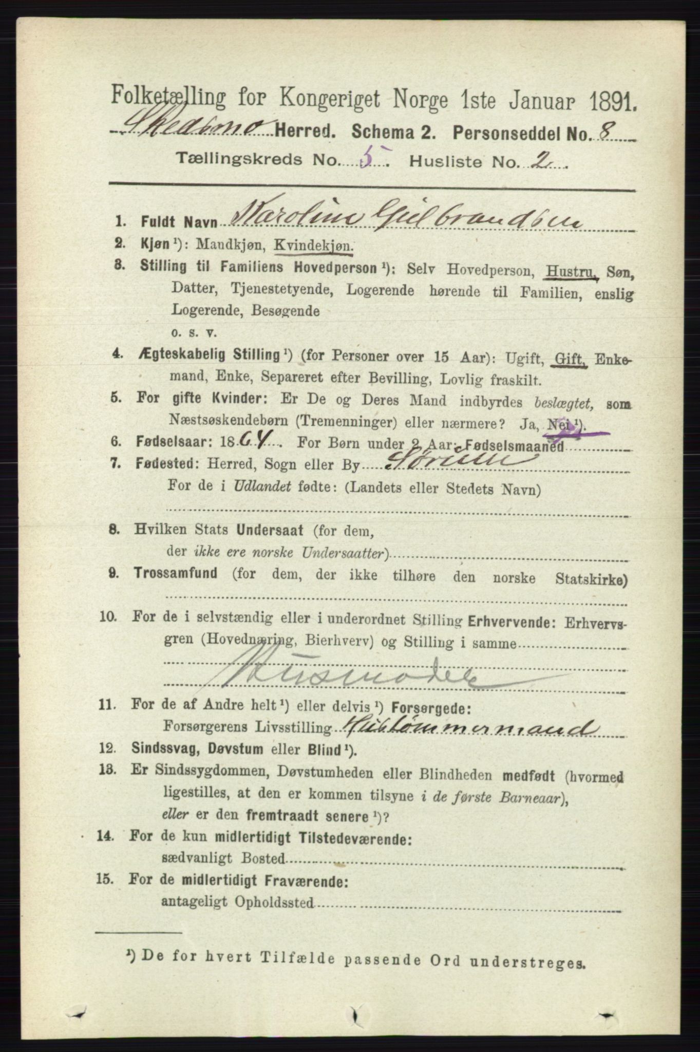 RA, 1891 census for 0231 Skedsmo, 1891, p. 2311