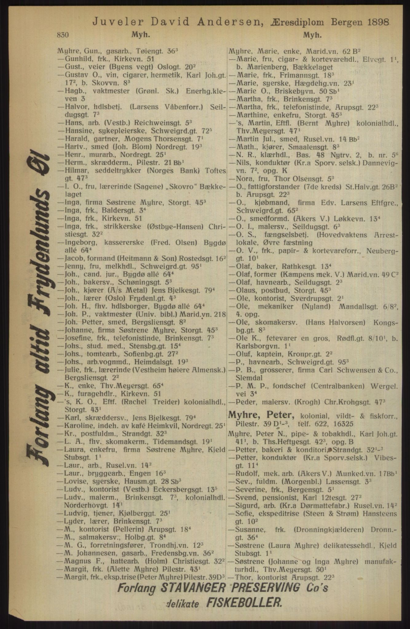 Kristiania/Oslo adressebok, PUBL/-, 1914, p. 830