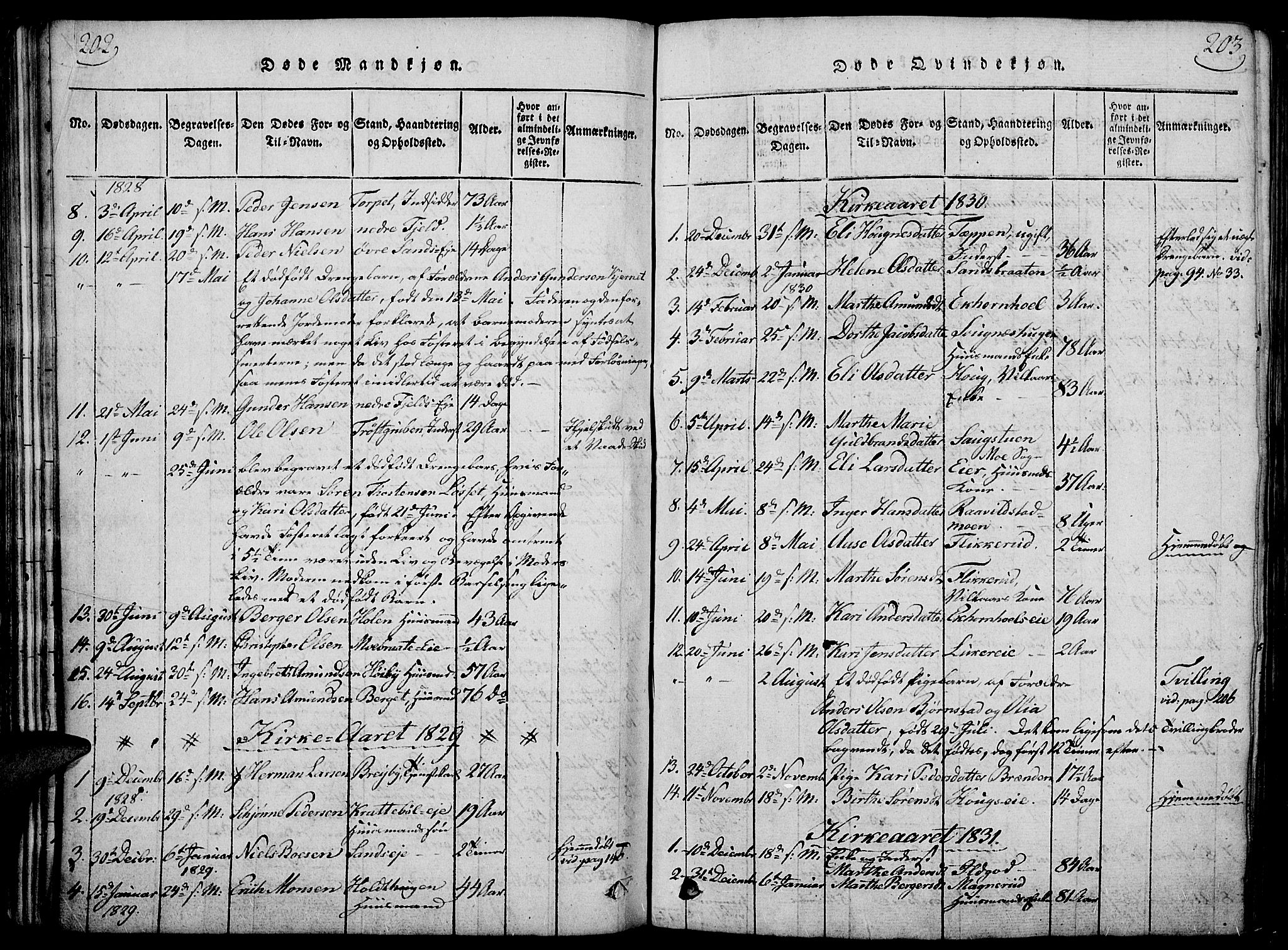 Nord-Odal prestekontor, AV/SAH-PREST-032/H/Ha/Haa/L0001: Parish register (official) no. 1, 1819-1838, p. 202-203