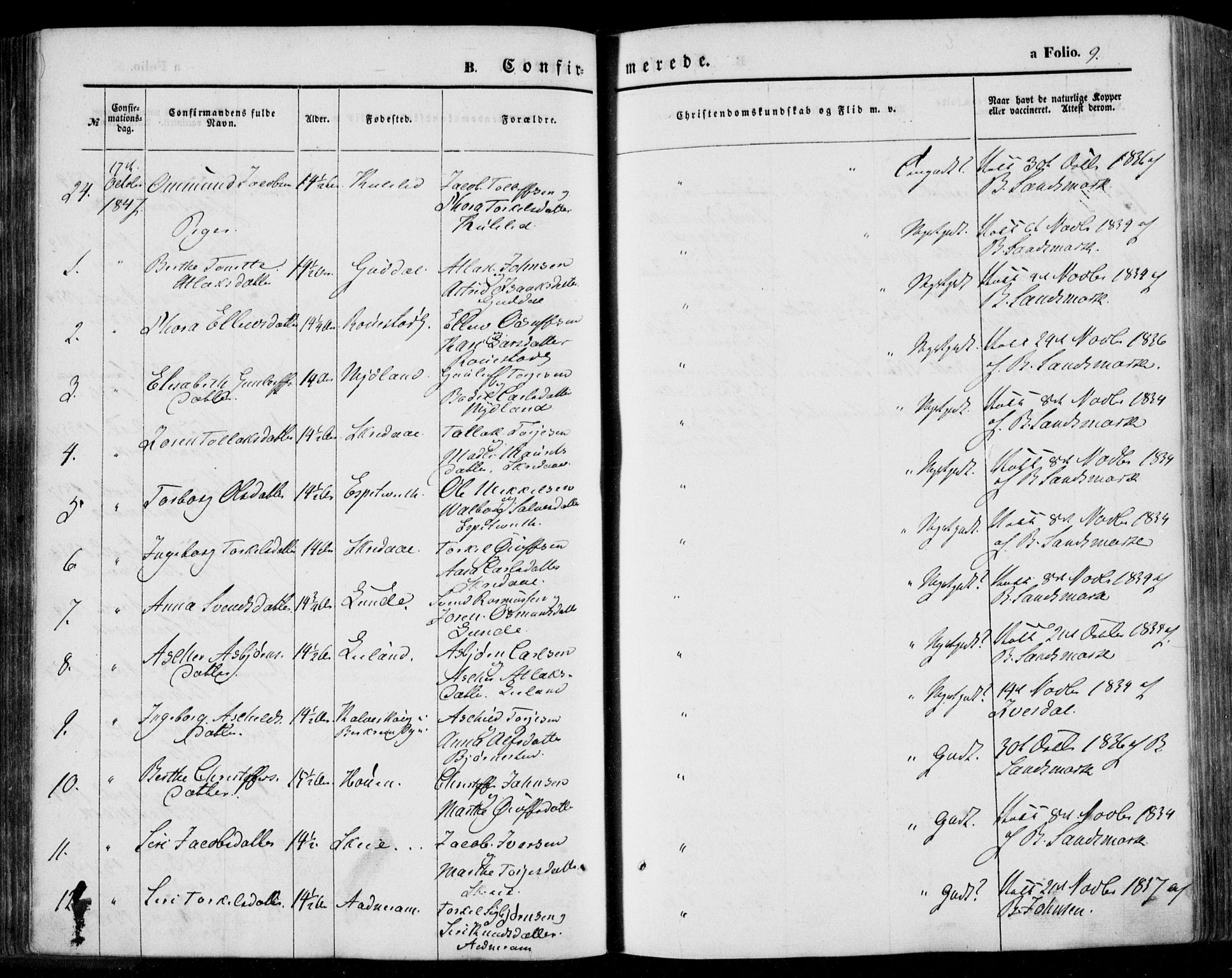 Bakke sokneprestkontor, AV/SAK-1111-0002/F/Fa/Faa/L0005: Parish register (official) no. A 5, 1847-1855, p. 9