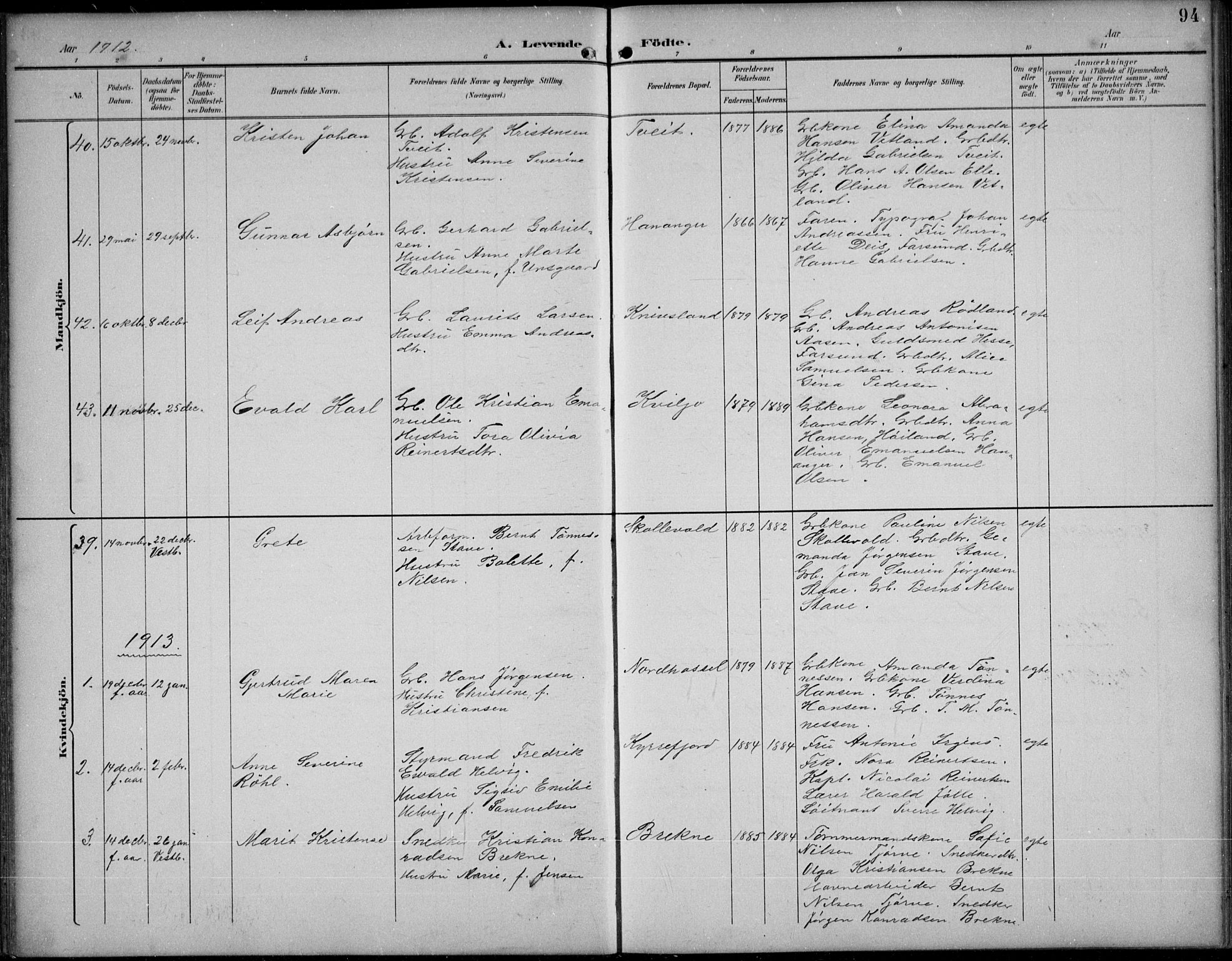 Lista sokneprestkontor, SAK/1111-0027/F/Fb/L0005: Parish register (copy) no. B 5, 1892-1923, p. 94