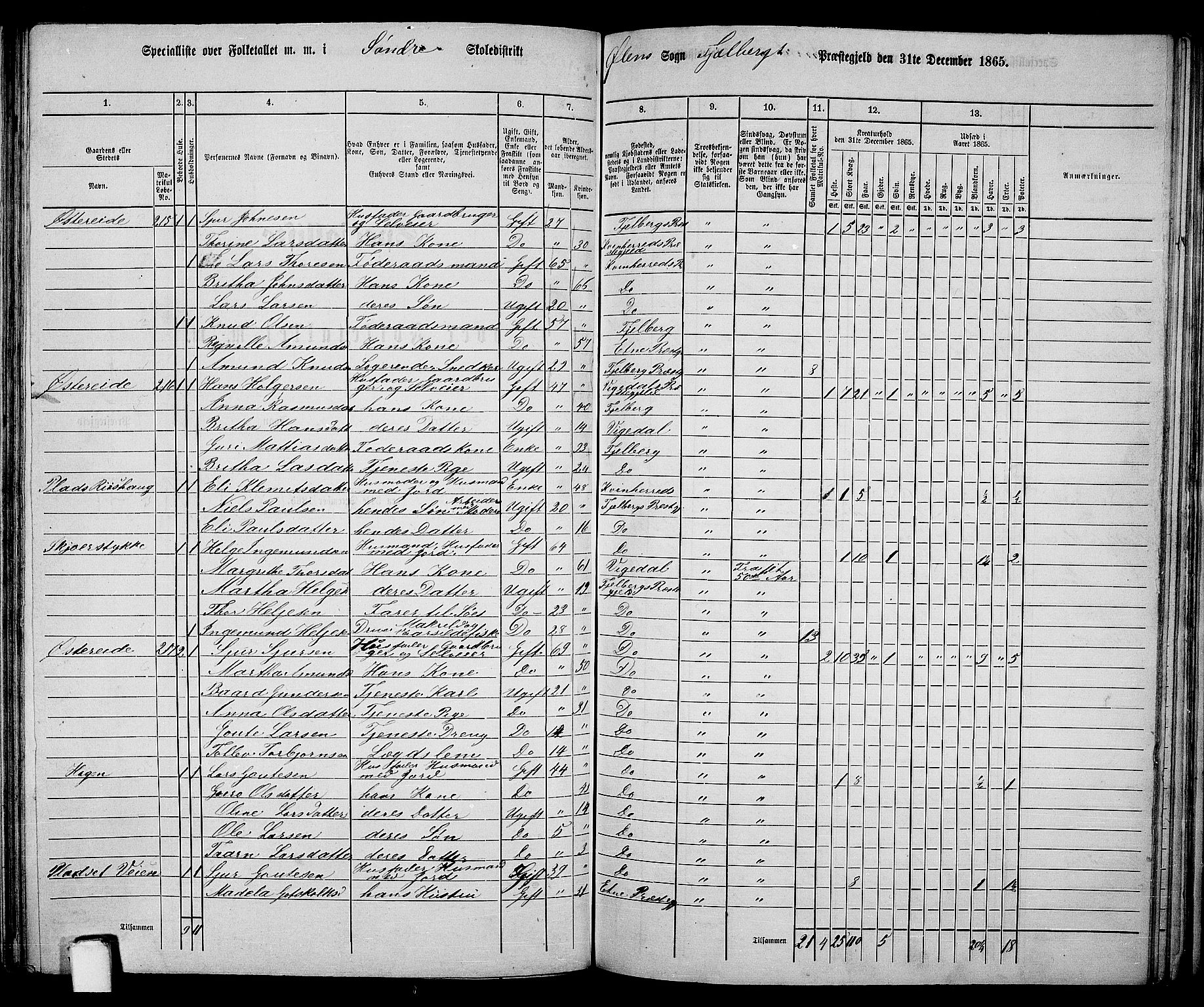 RA, 1865 census for Fjelberg, 1865, p. 127