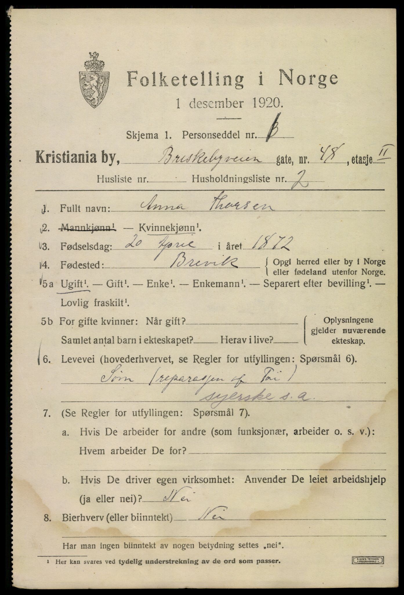 SAO, 1920 census for Kristiania, 1920, p. 173823
