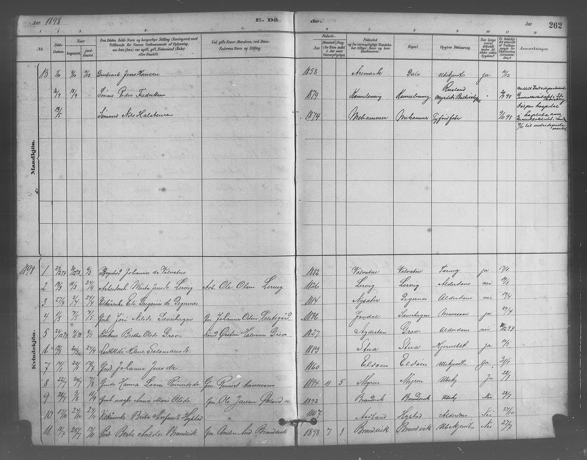 Stord sokneprestembete, SAB/A-78201/H/Hab: Parish register (copy) no. A 2, 1879-1909, p. 262