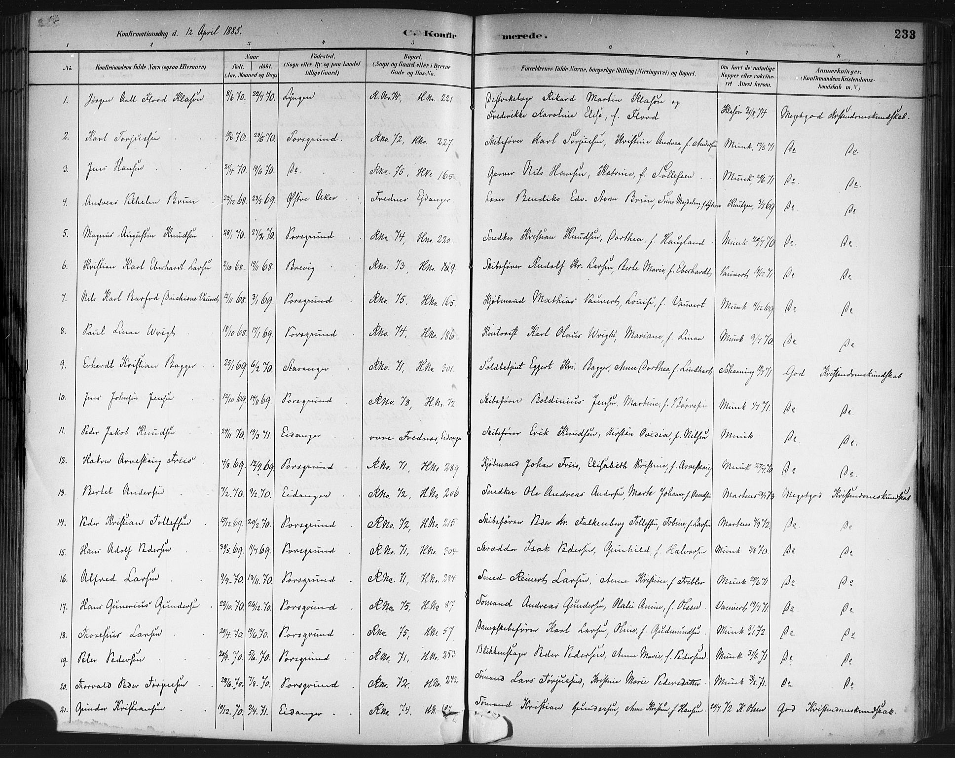 Porsgrunn kirkebøker , SAKO/A-104/G/Gb/L0005: Parish register (copy) no. II 5, 1883-1915, p. 233