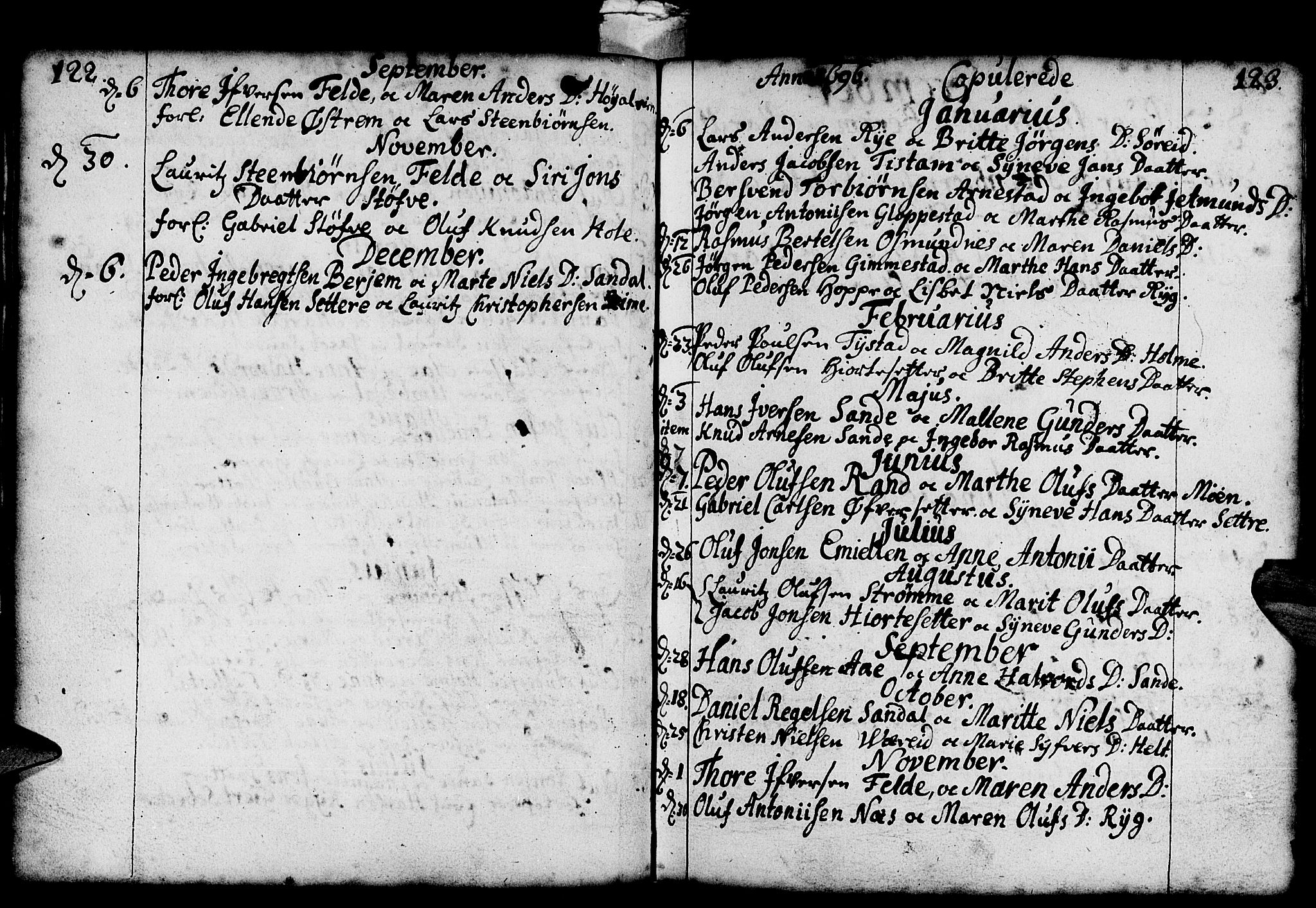 Gloppen sokneprestembete, SAB/A-80101/H/Haa/Haaa/L0001: Parish register (official) no. A 1, 1686-1711, p. 122-123