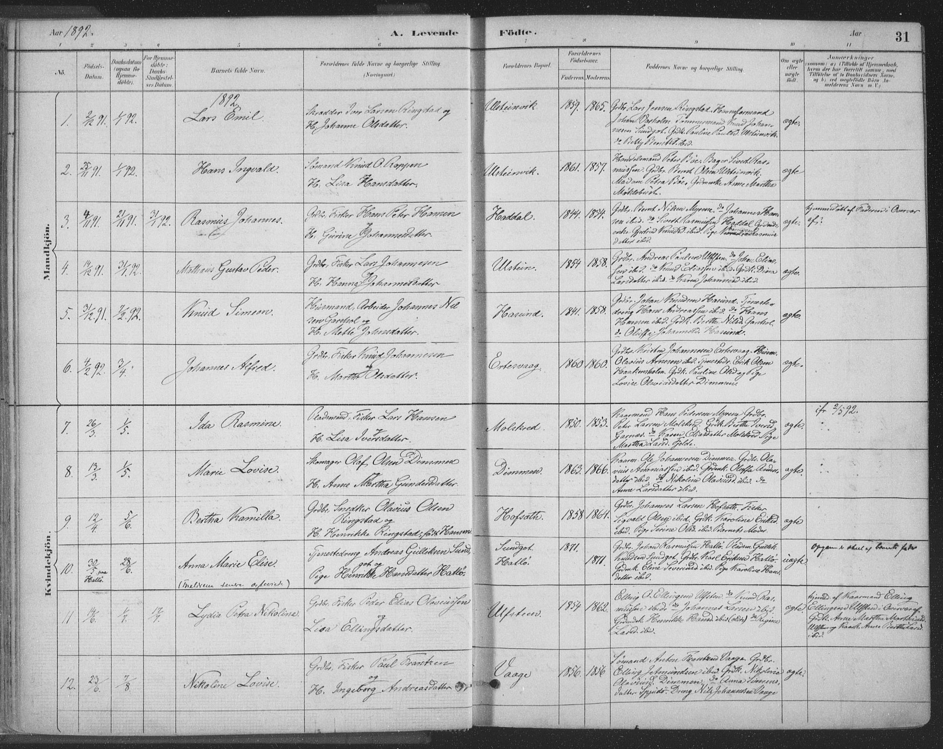 Ministerialprotokoller, klokkerbøker og fødselsregistre - Møre og Romsdal, SAT/A-1454/509/L0106: Parish register (official) no. 509A04, 1883-1922, p. 31