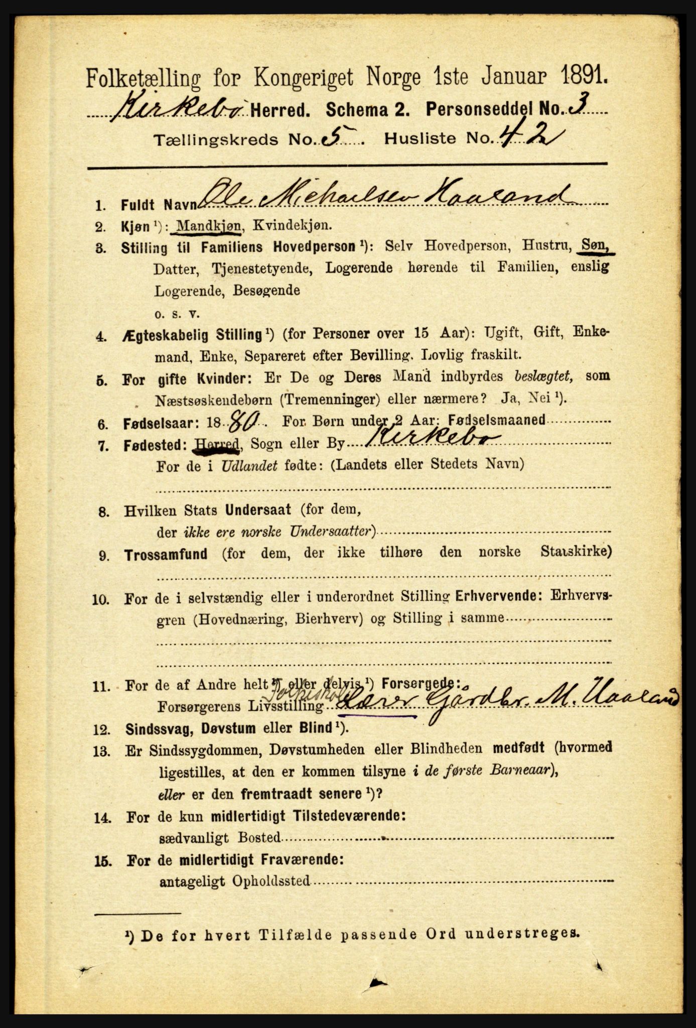 RA, 1891 census for 1416 Kyrkjebø, 1891, p. 1308