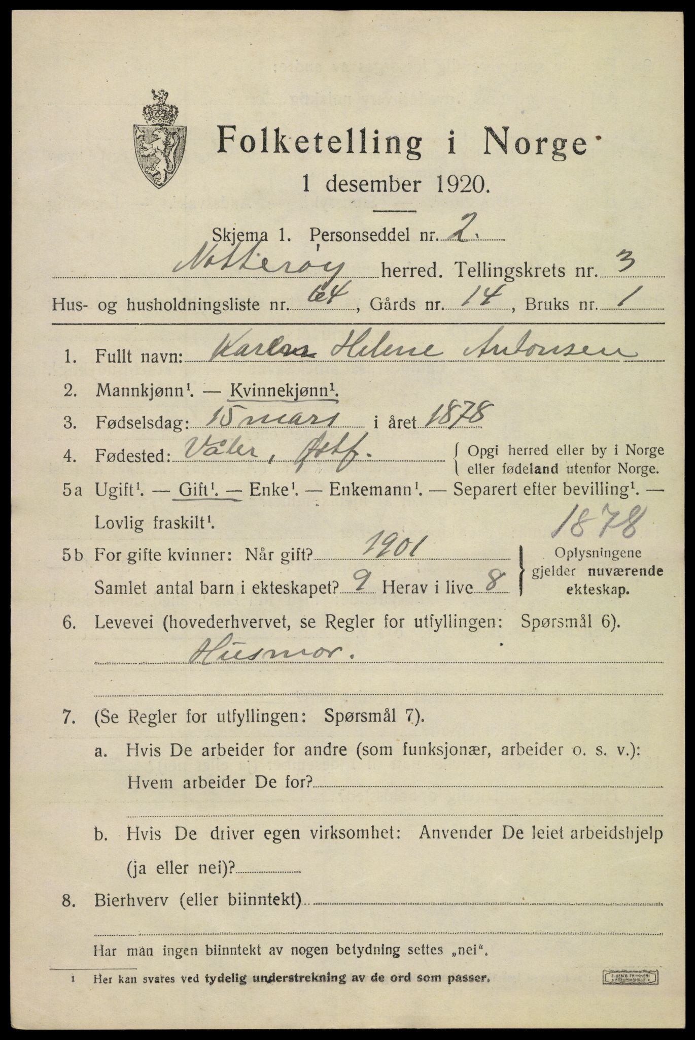 SAKO, 1920 census for Nøtterøy, 1920, p. 6221