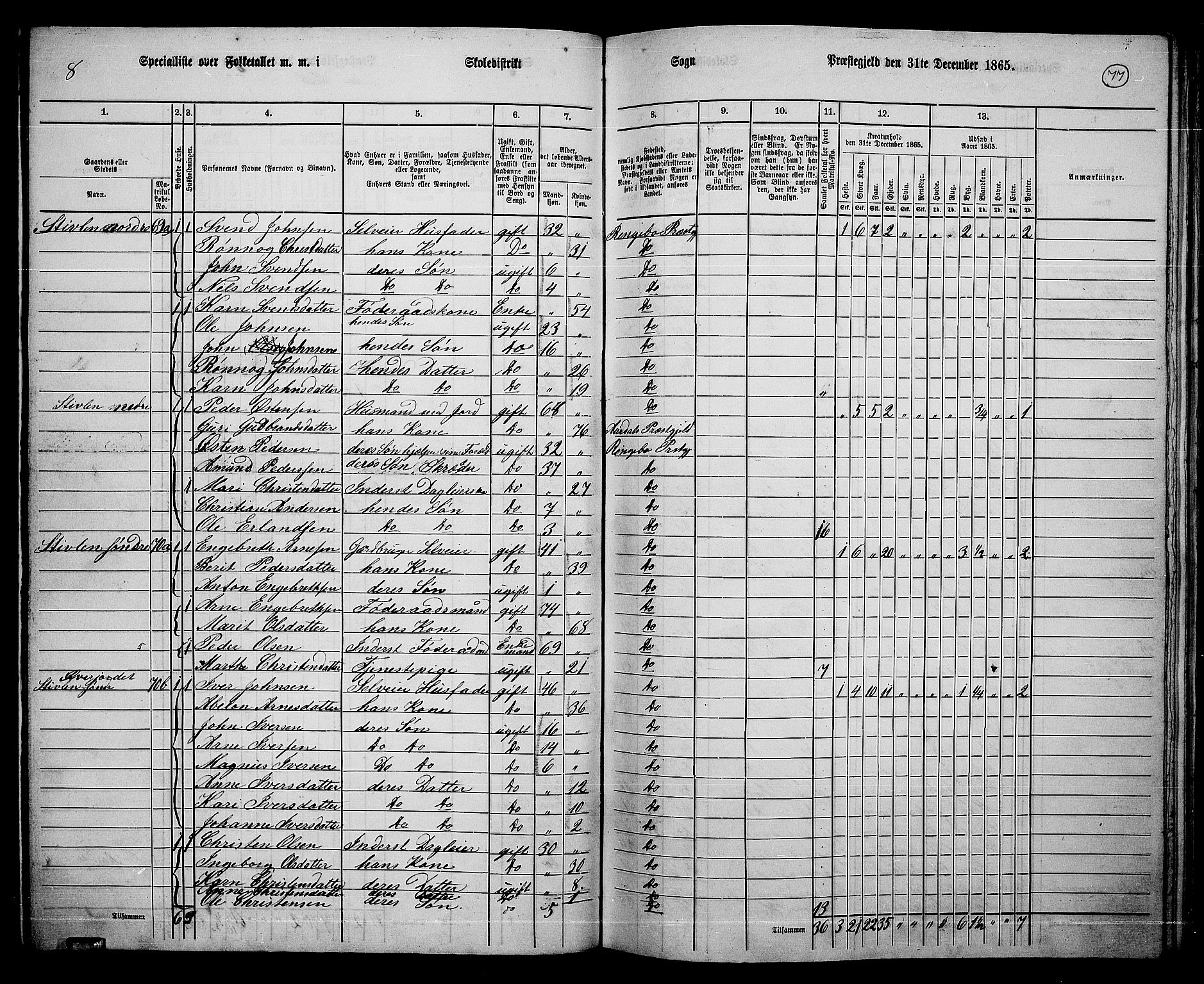 RA, 1865 census for Ringebu, 1865, p. 64
