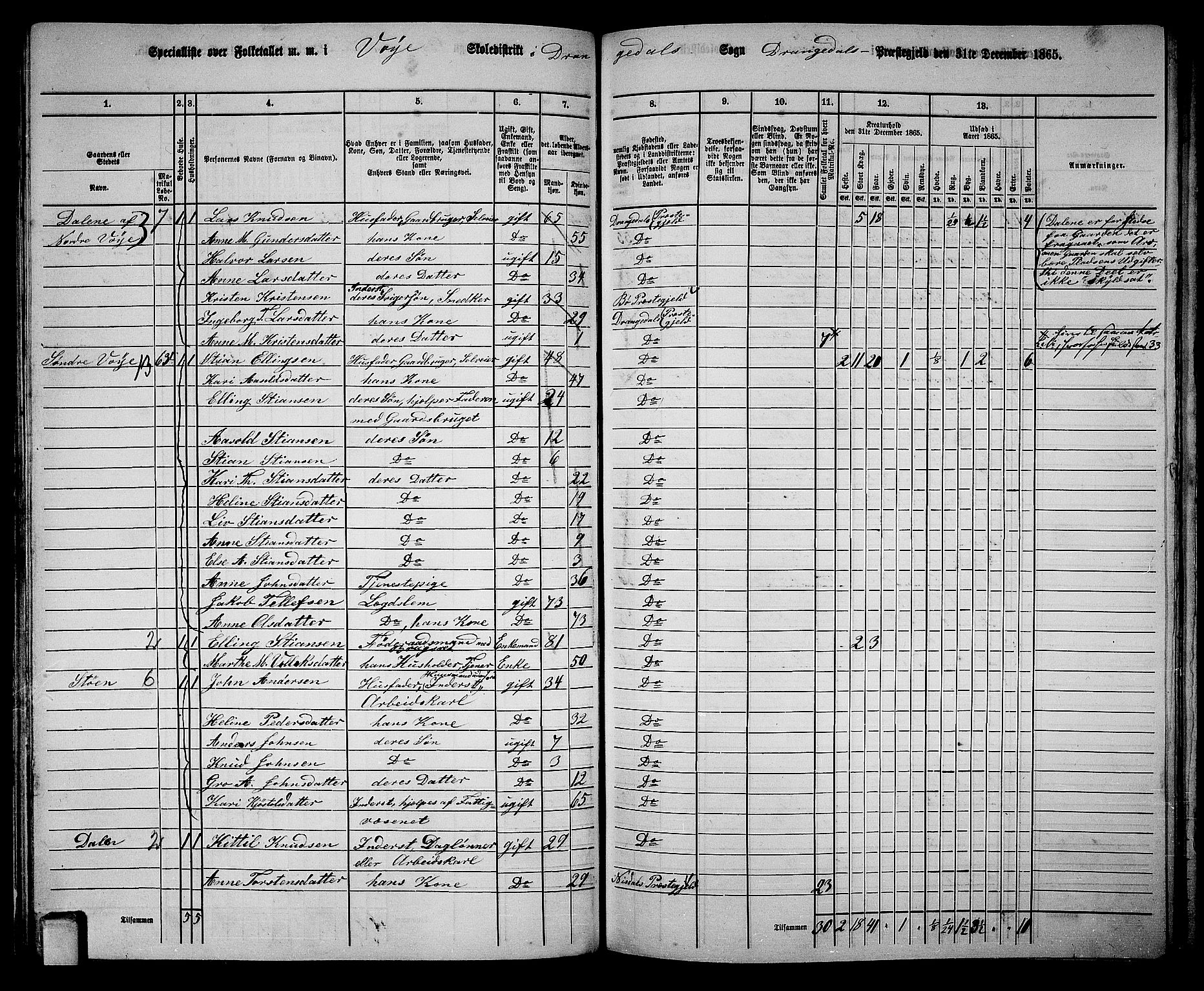 RA, 1865 census for Drangedal, 1865, p. 56