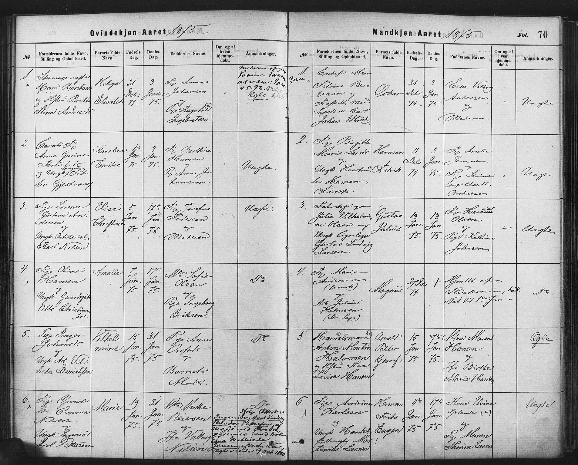 Rikshospitalet prestekontor Kirkebøker, AV/SAO-A-10309b/F/L0006: Parish register (official) no. 6, 1871-1885, p. 70