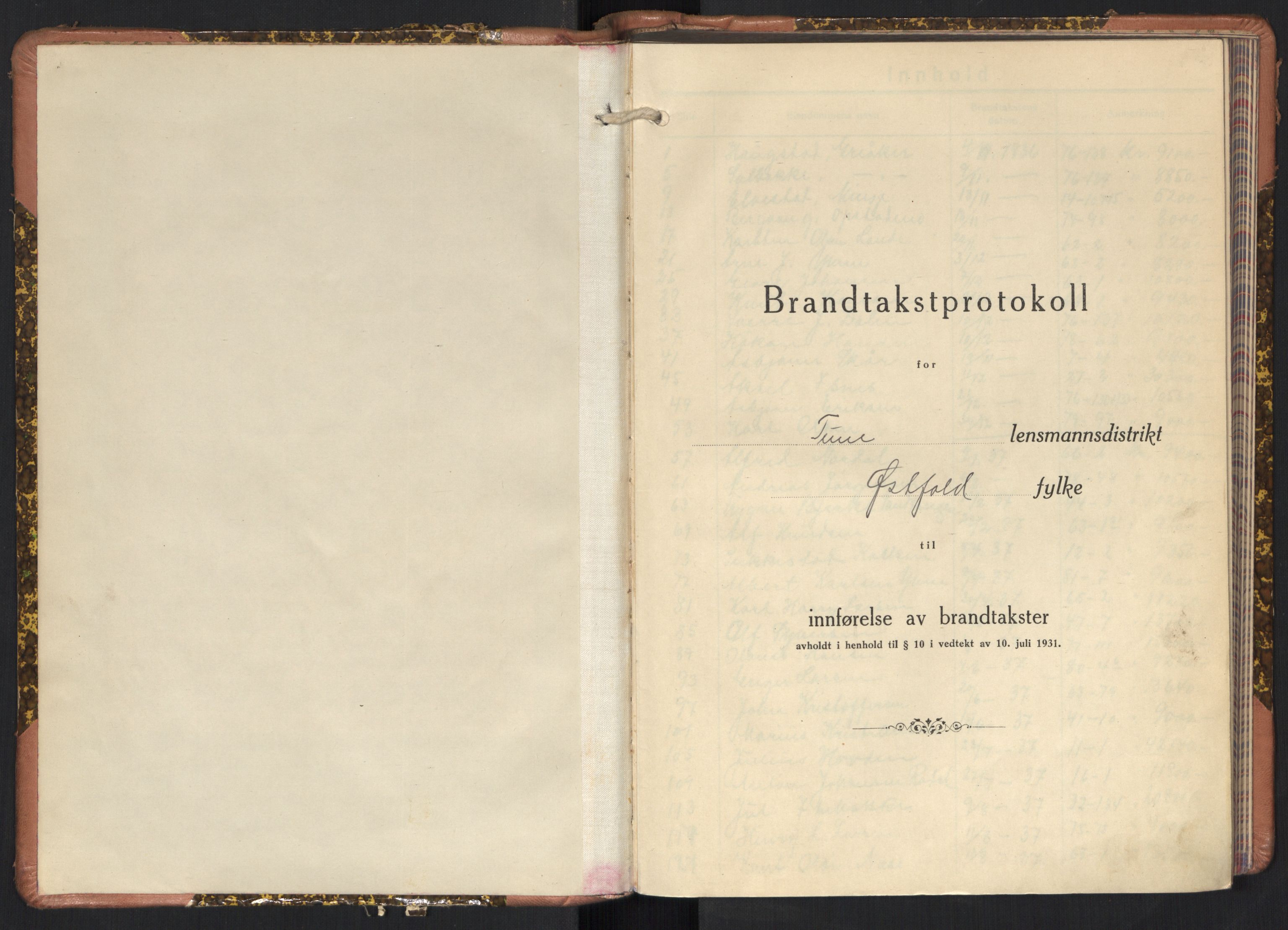 Norges brannkasse, branntakster Tune, AV/SAO-A-11375/F/Fb/L0006: Branntakstprotokoll, 1936-1939