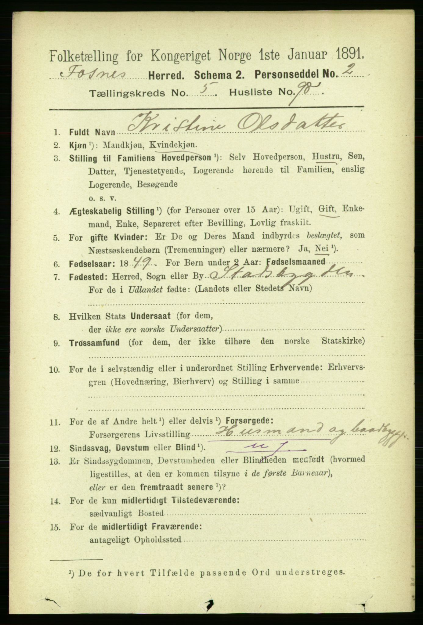 RA, 1891 census for 1748 Fosnes, 1891, p. 2650