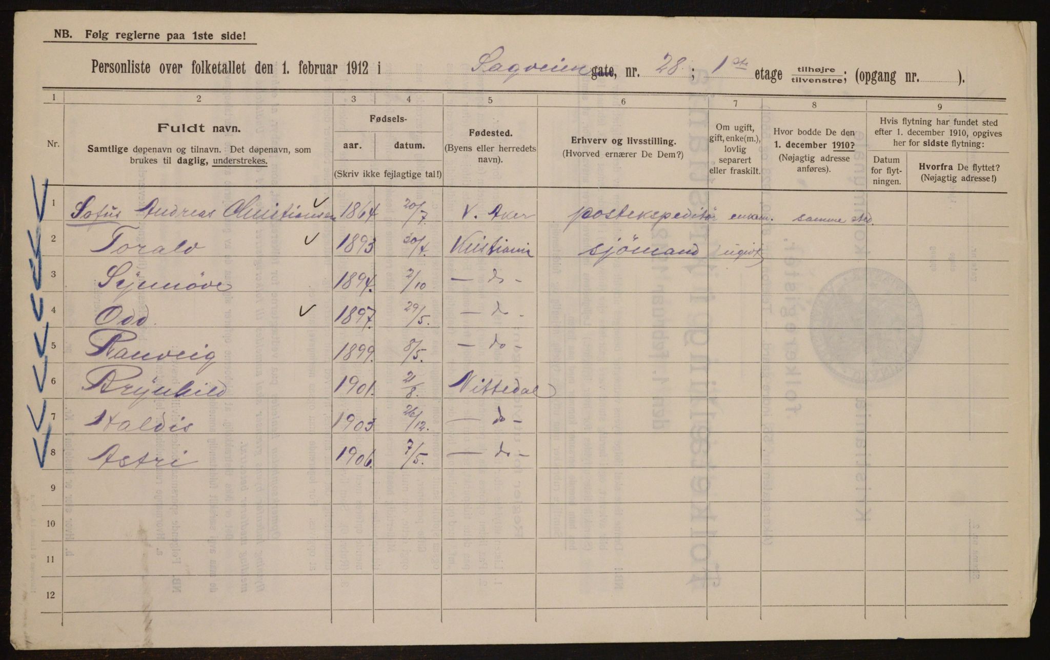 OBA, Municipal Census 1912 for Kristiania, 1912, p. 86895