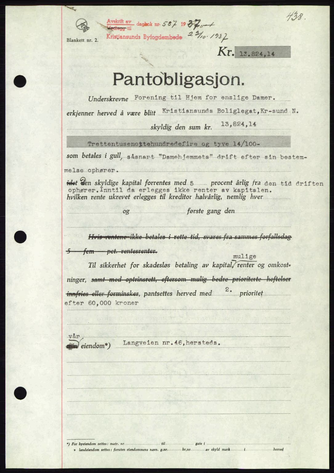 Kristiansund byfogd, AV/SAT-A-4587/A/27: Mortgage book no. 29, 1936-1937, Diary no: : 587/1937