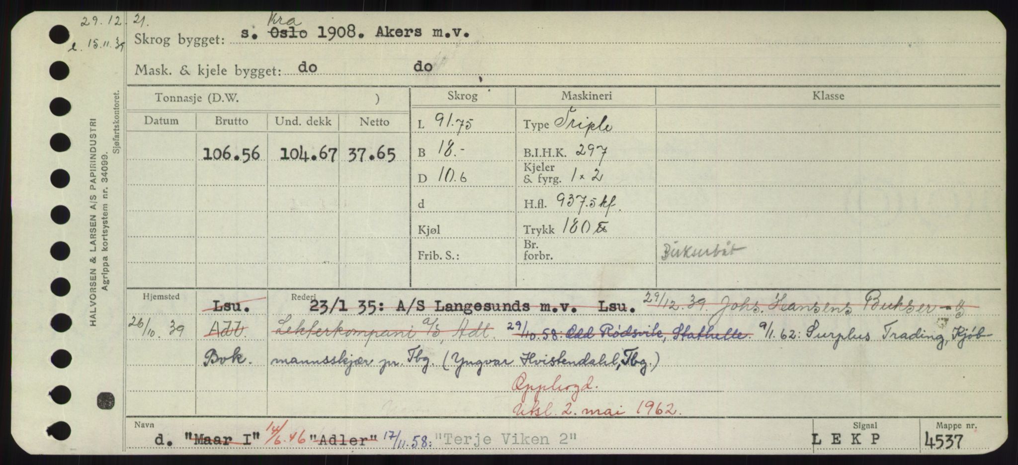 Sjøfartsdirektoratet med forløpere, Skipsmålingen, RA/S-1627/H/Hd/L0038: Fartøy, T-Th, p. 465