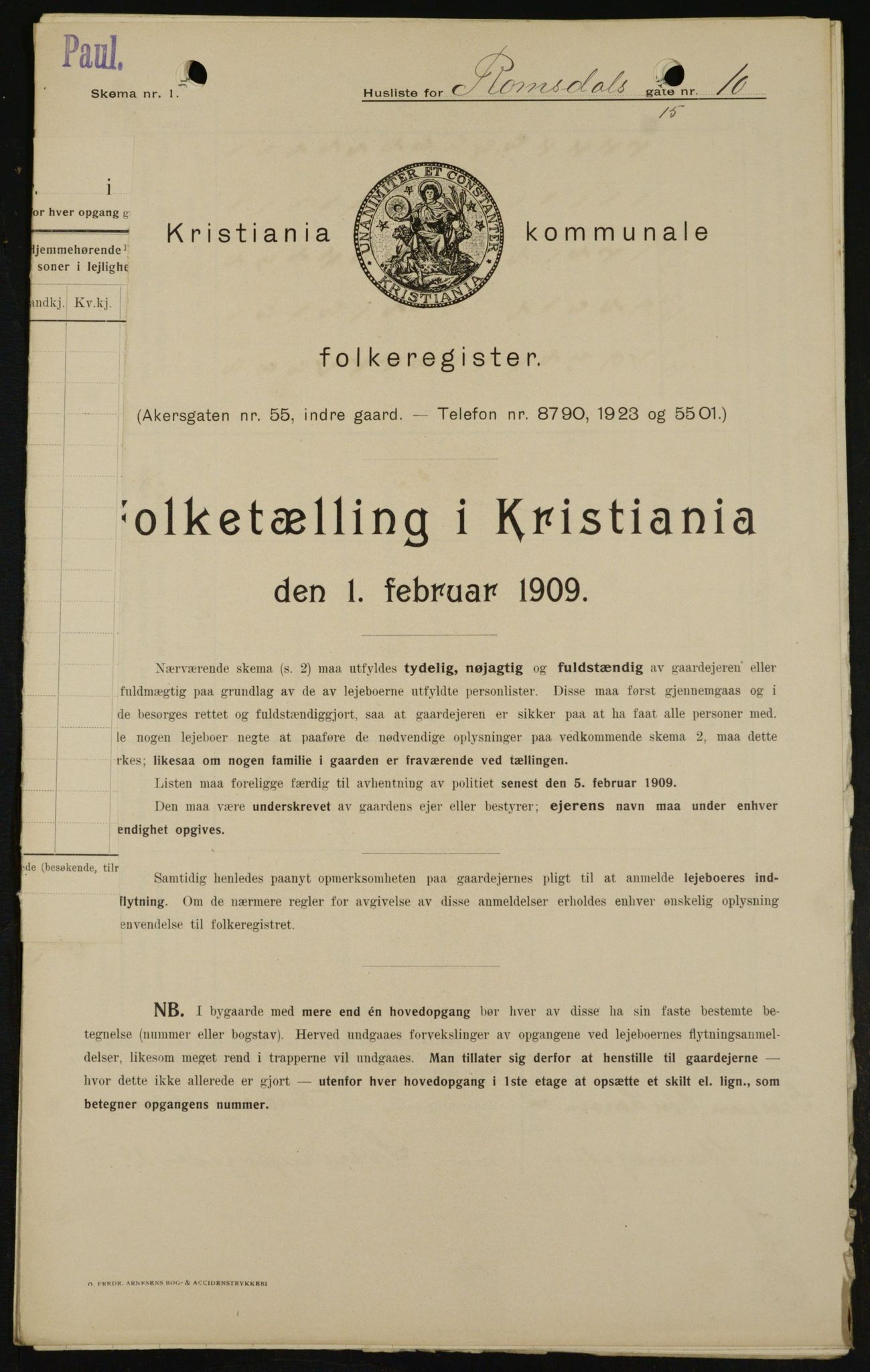 OBA, Municipal Census 1909 for Kristiania, 1909, p. 75558