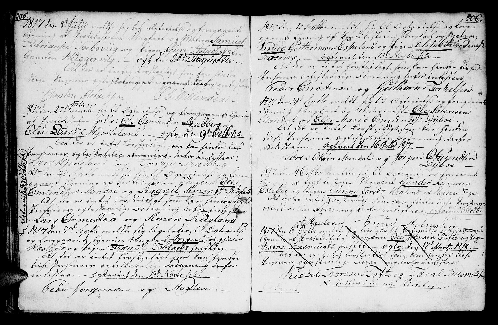 Mandal sokneprestkontor, AV/SAK-1111-0030/F/Fa/Faa/L0007: Parish register (official) no. A 7, 1783-1818, p. 305-306