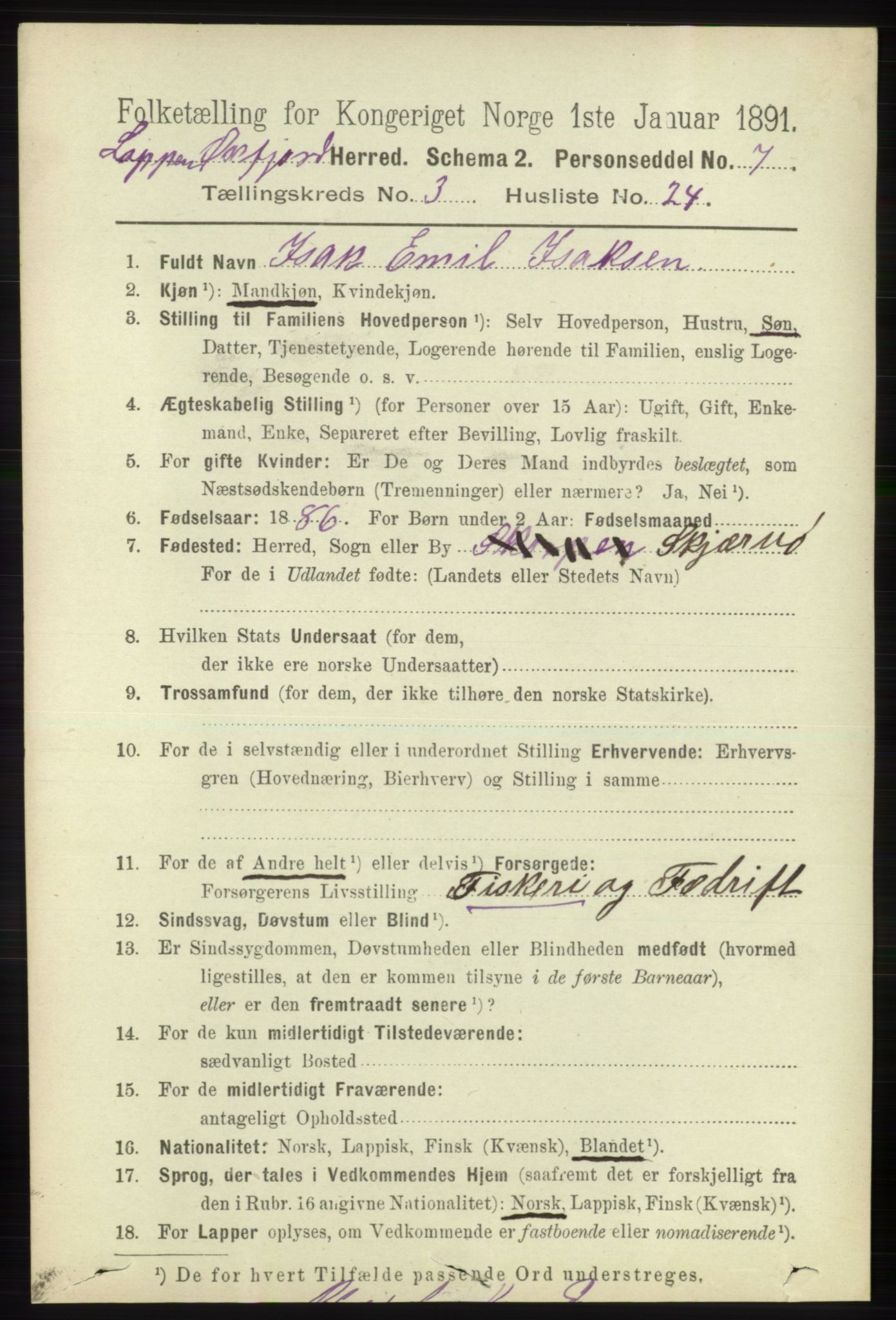 RA, 1891 census for 2014 Loppa, 1891, p. 812