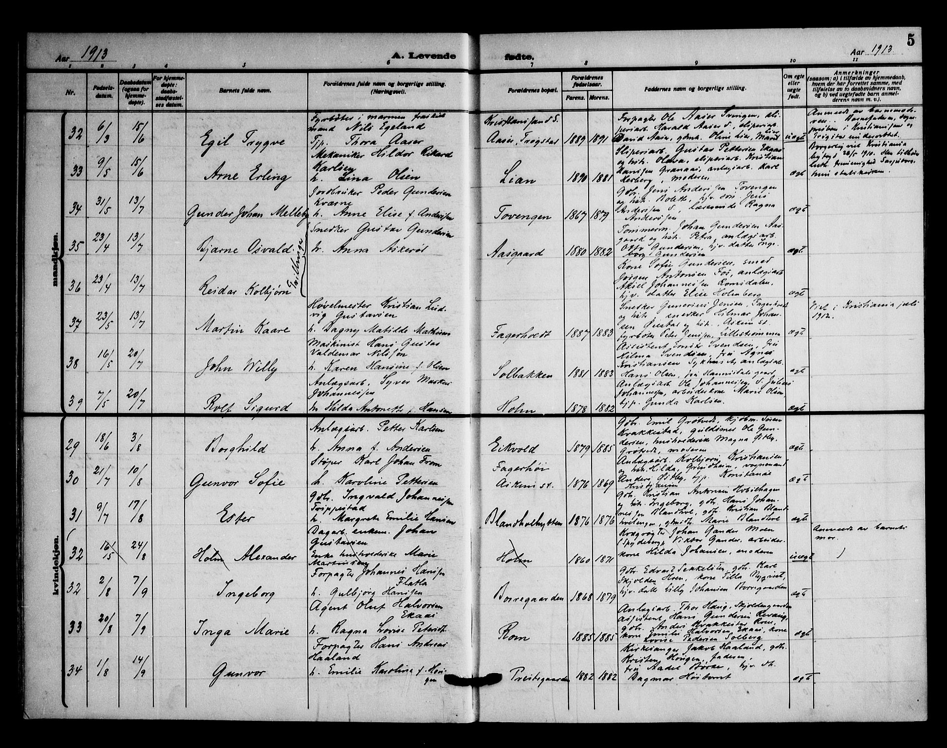 Askim prestekontor Kirkebøker, AV/SAO-A-10900/F/Fa/L0009: Parish register (official) no. 9, 1913-1923, p. 5