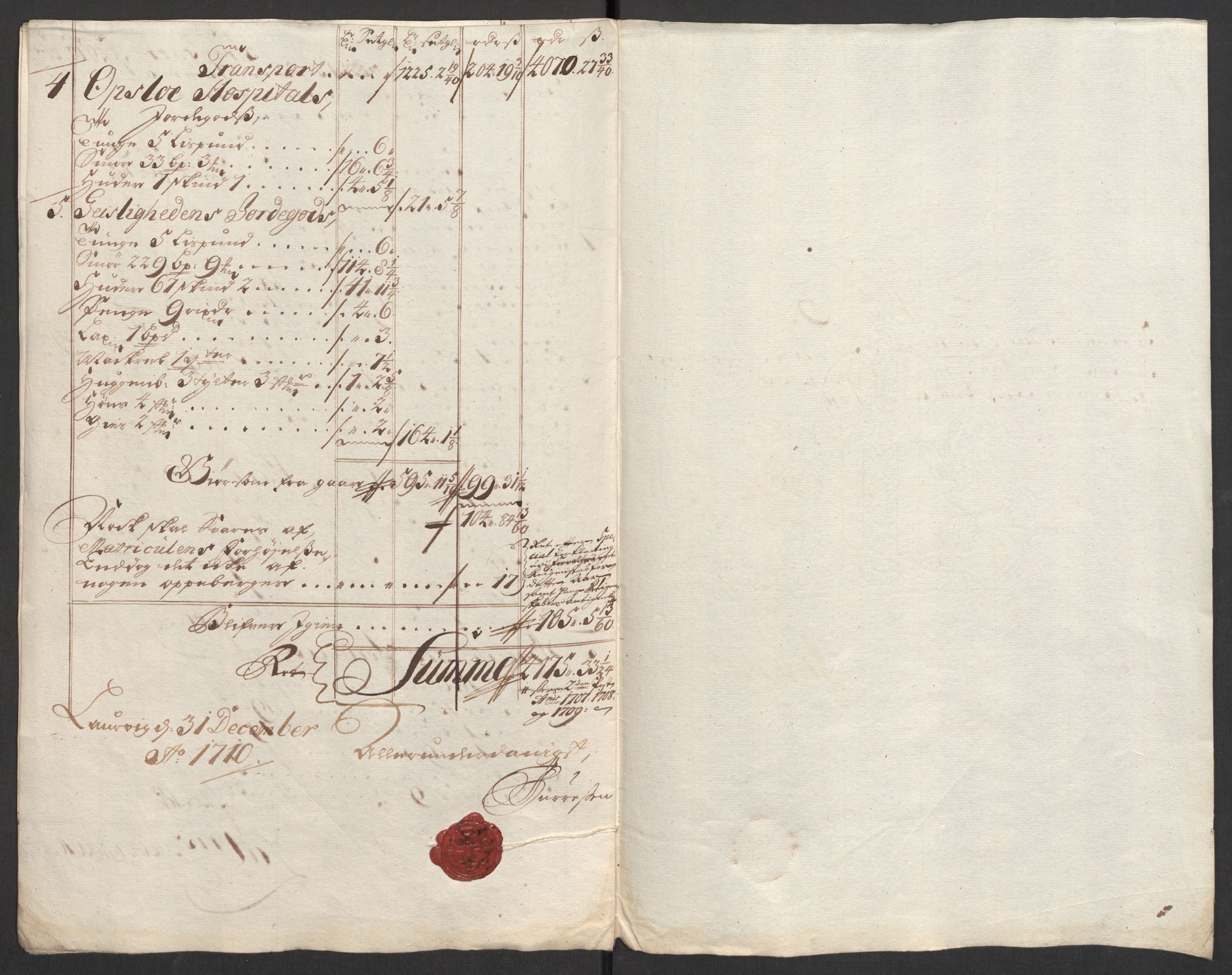 Rentekammeret inntil 1814, Reviderte regnskaper, Fogderegnskap, RA/EA-4092/R33/L1981: Fogderegnskap Larvik grevskap, 1709-1710, p. 385