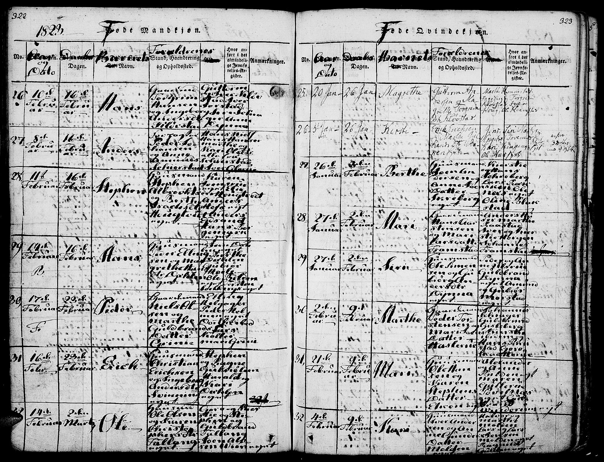 Gran prestekontor, AV/SAH-PREST-112/H/Ha/Haa/L0009: Parish register (official) no. 9, 1815-1824, p. 322-323