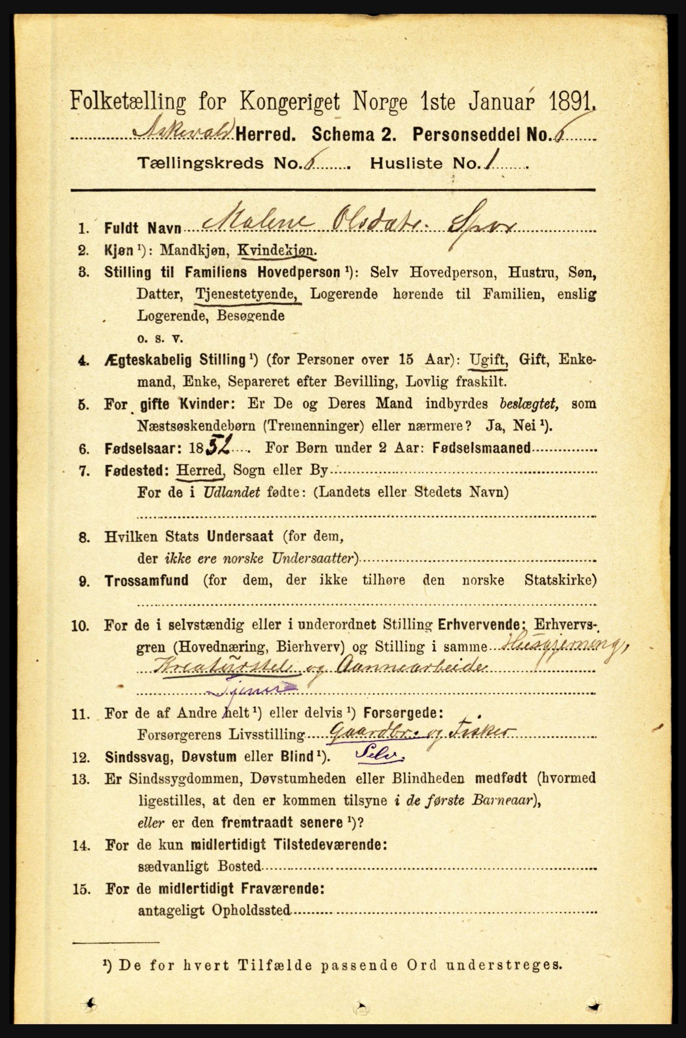 RA, 1891 census for 1428 Askvoll, 1891, p. 1685