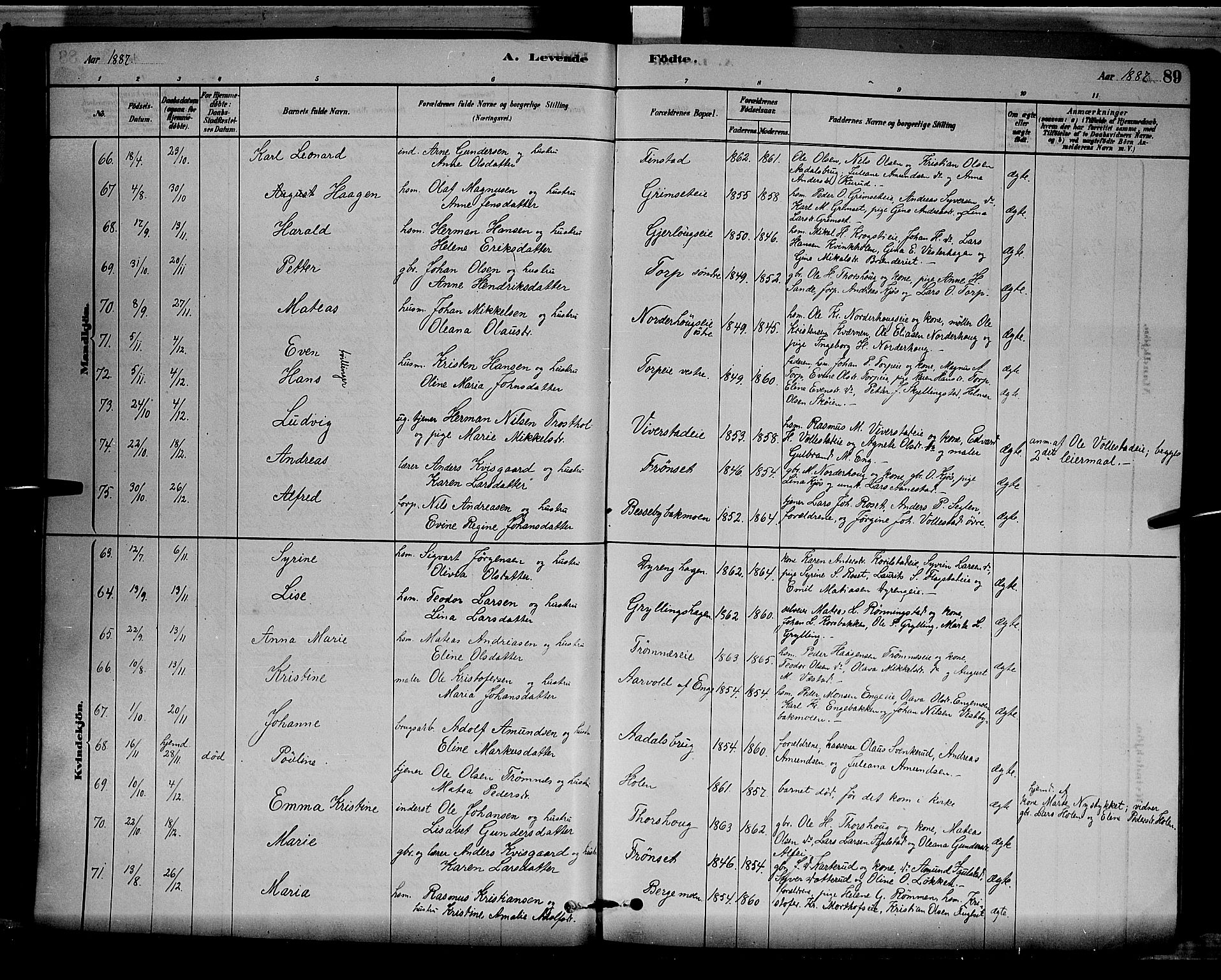 Løten prestekontor, SAH/PREST-022/L/La/L0005: Parish register (copy) no. 5, 1878-1891, p. 89