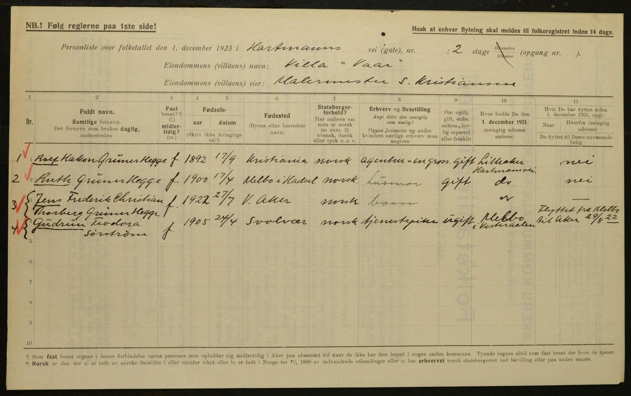 , Municipal Census 1923 for Aker, 1923, p. 2286