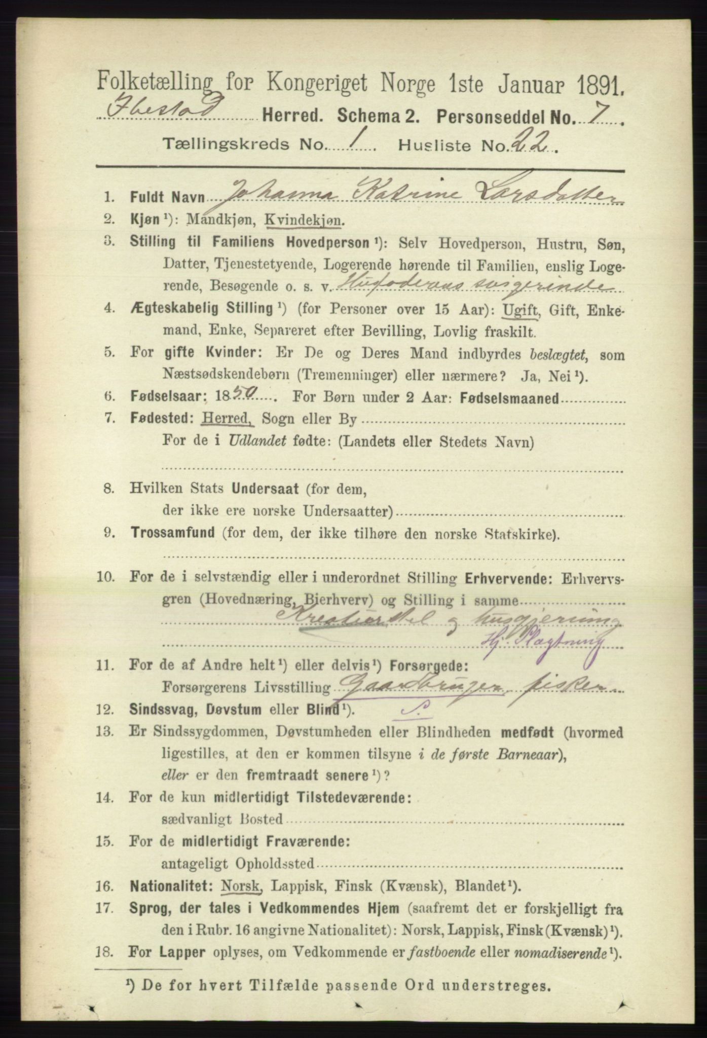 RA, 1891 census for 1917 Ibestad, 1891, p. 280