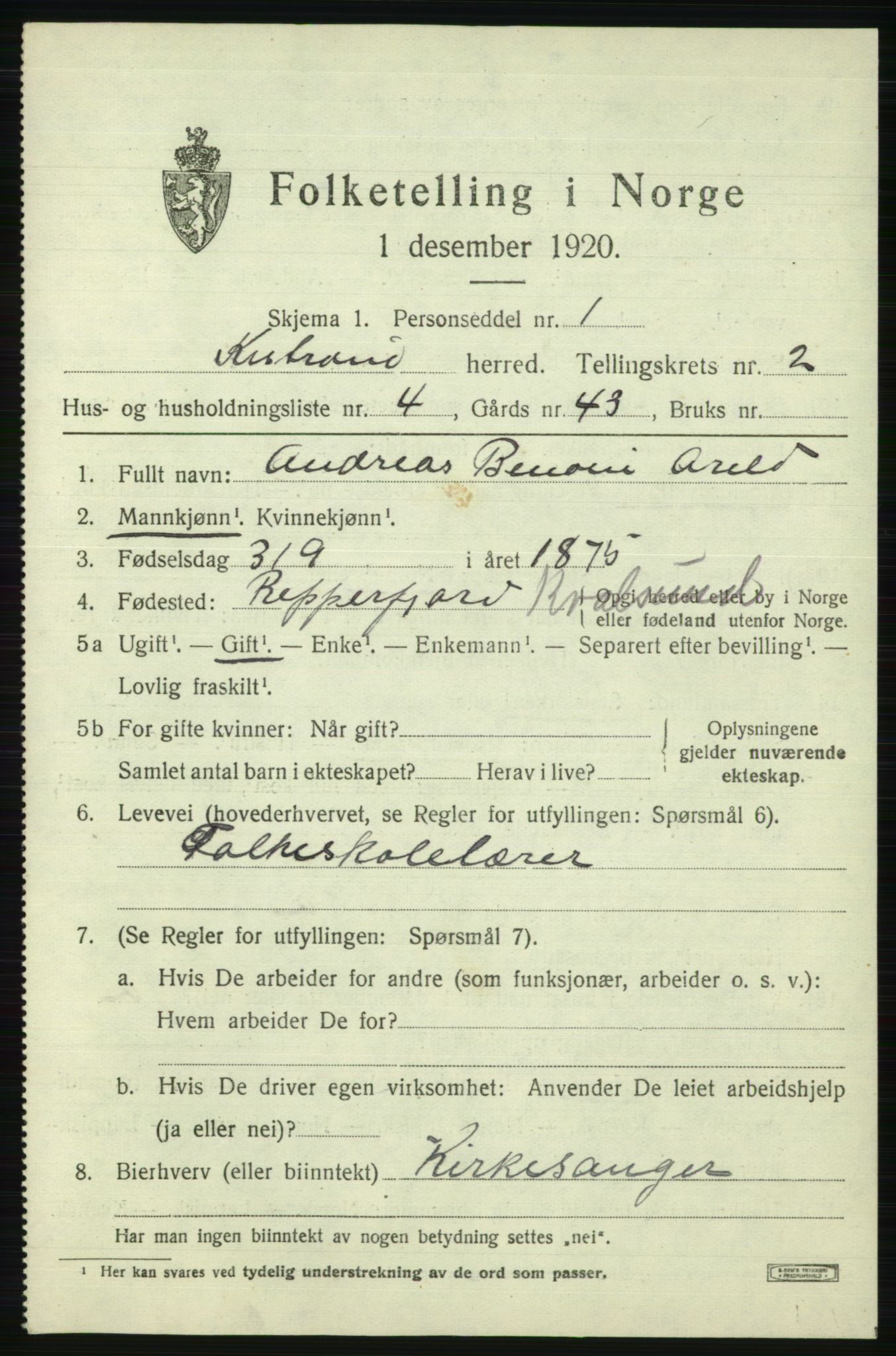 SATØ, 1920 census for Kistrand, 1920, p. 1518