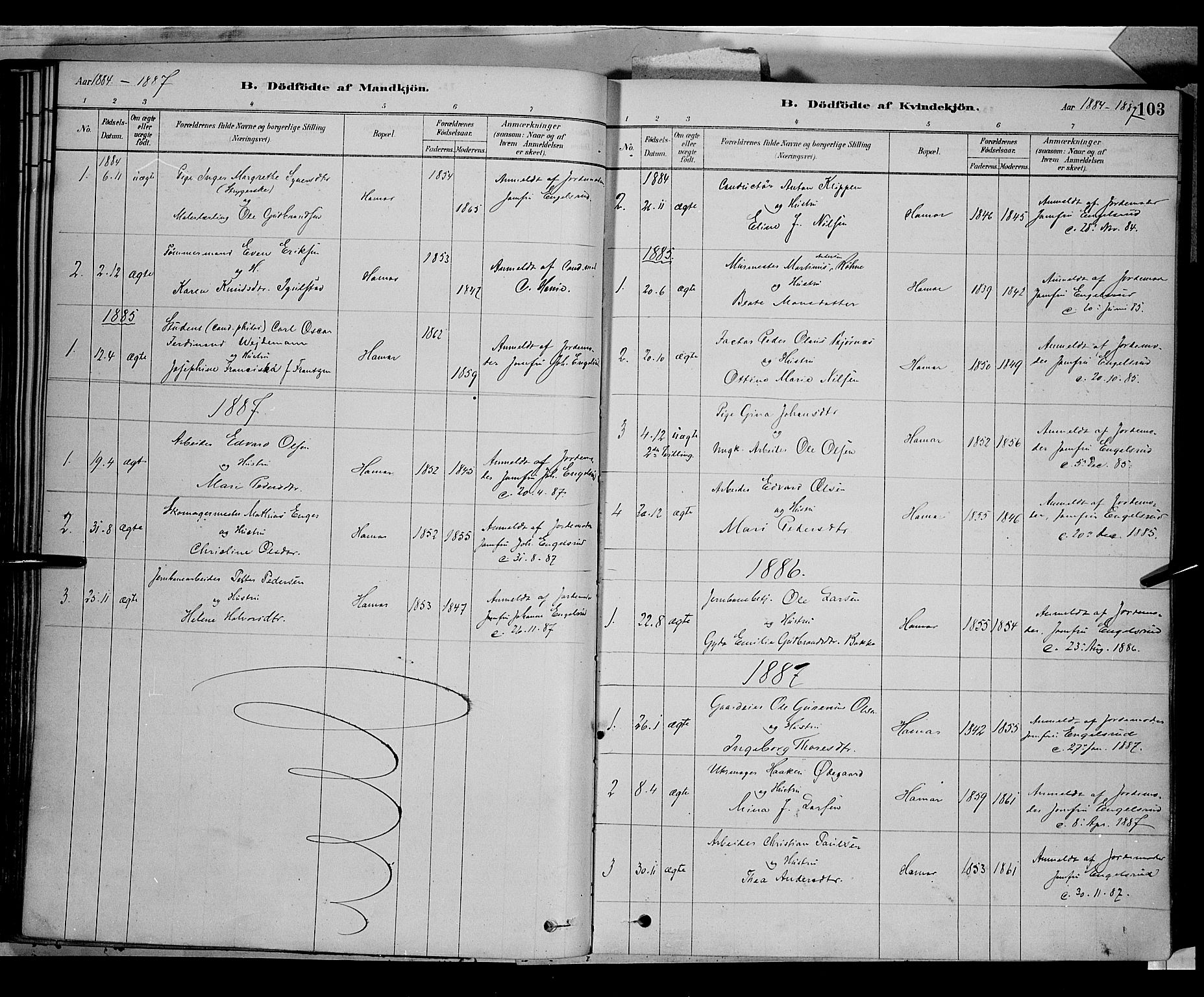 Vang prestekontor, Hedmark, SAH/PREST-008/H/Ha/Haa/L0016: Parish register (official) no. 16, 1878-1889, p. 103