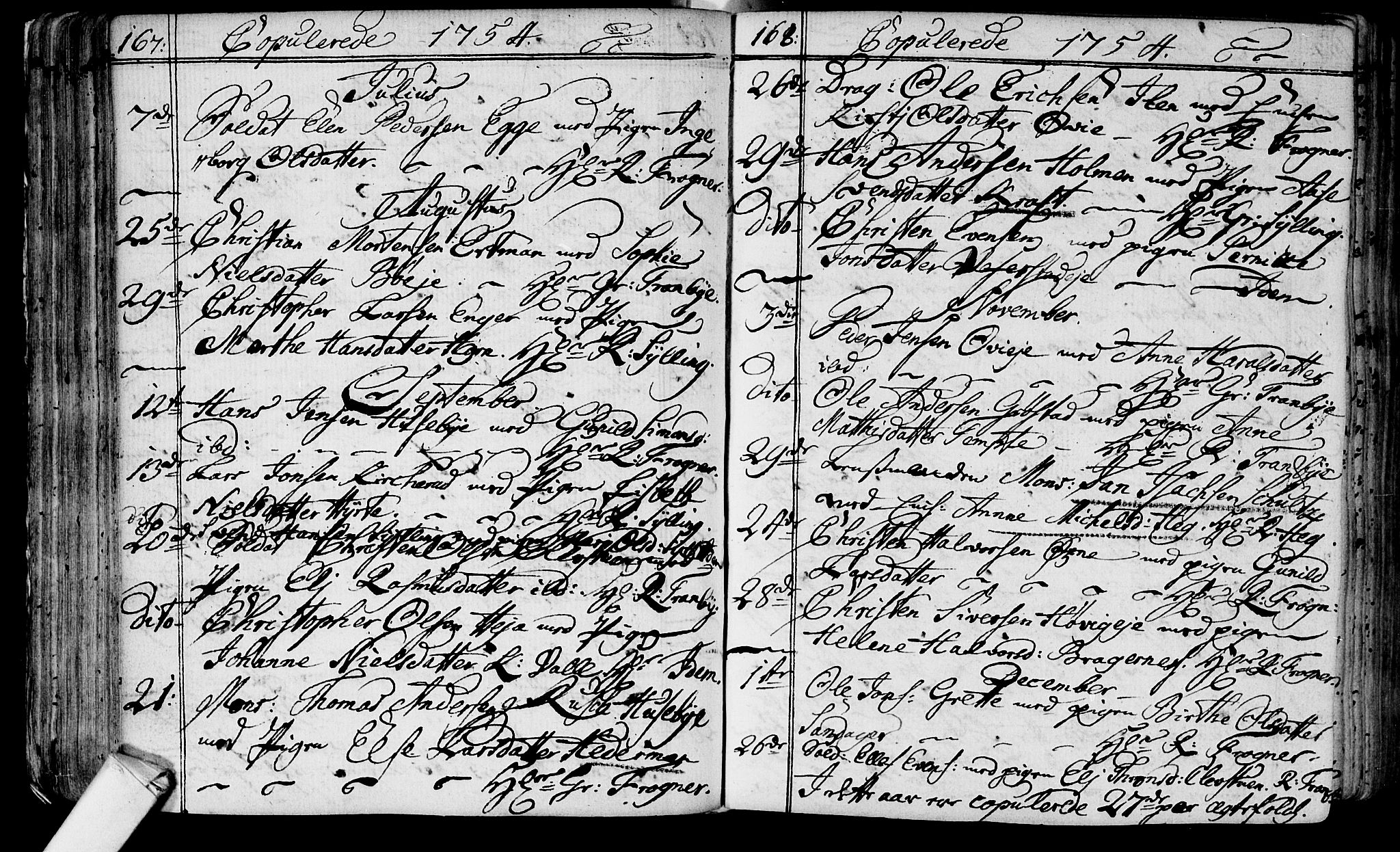 Lier kirkebøker, AV/SAKO-A-230/F/Fa/L0004: Parish register (official) no. I 4, 1749-1764, p. 167-168