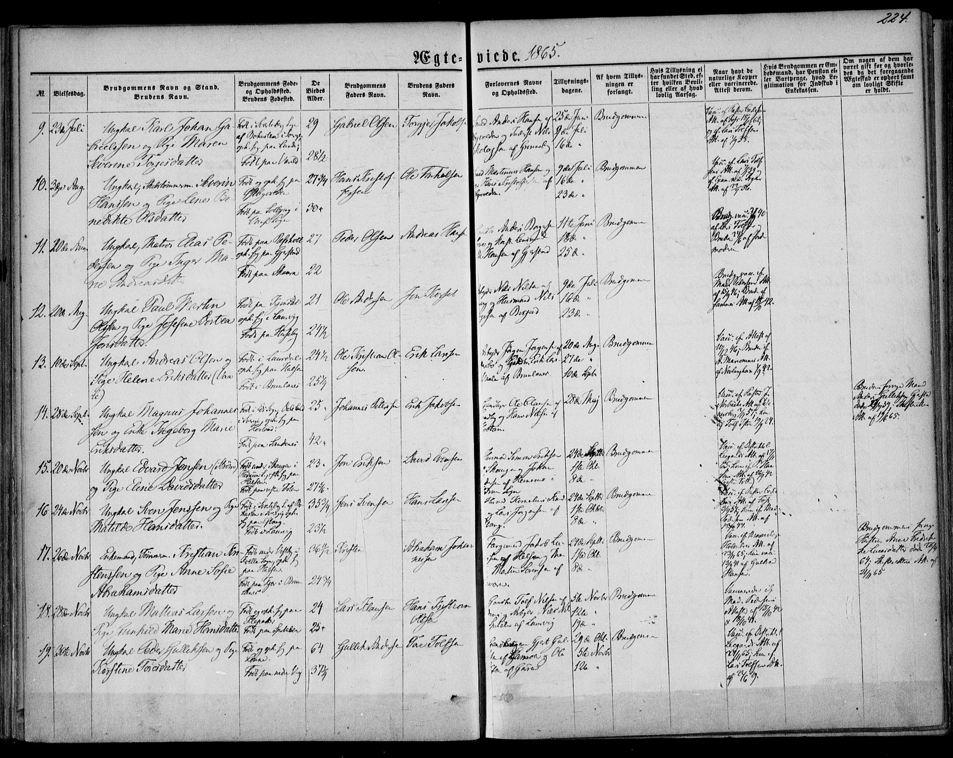 Tjølling kirkebøker, AV/SAKO-A-60/F/Fa/L0007: Parish register (official) no. 7, 1860-1876, p. 224