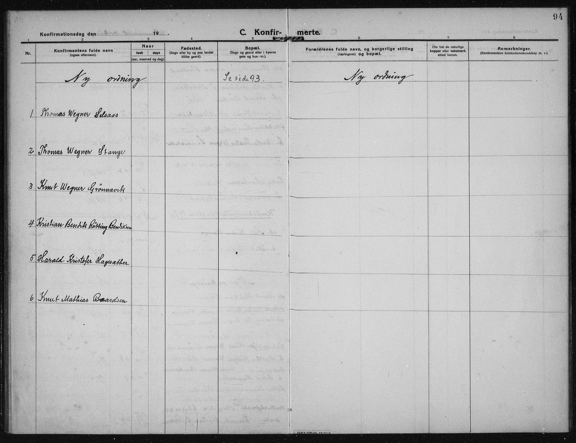 Torvastad sokneprestkontor, SAST/A -101857/H/Ha/Haa/L0019: Parish register (official) no. A 18, 1912-1920, p. 94